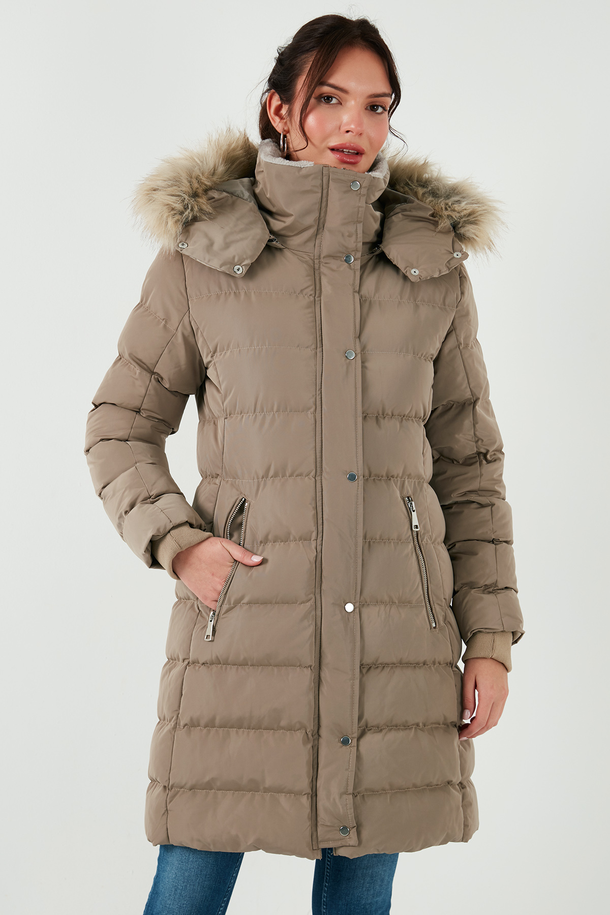 Lela Regular Fit Çıkarılabilir Kapüşonlu Fermuarlı Cepli Şişme Mont Kadın MONT 497EMİLY görsel 5