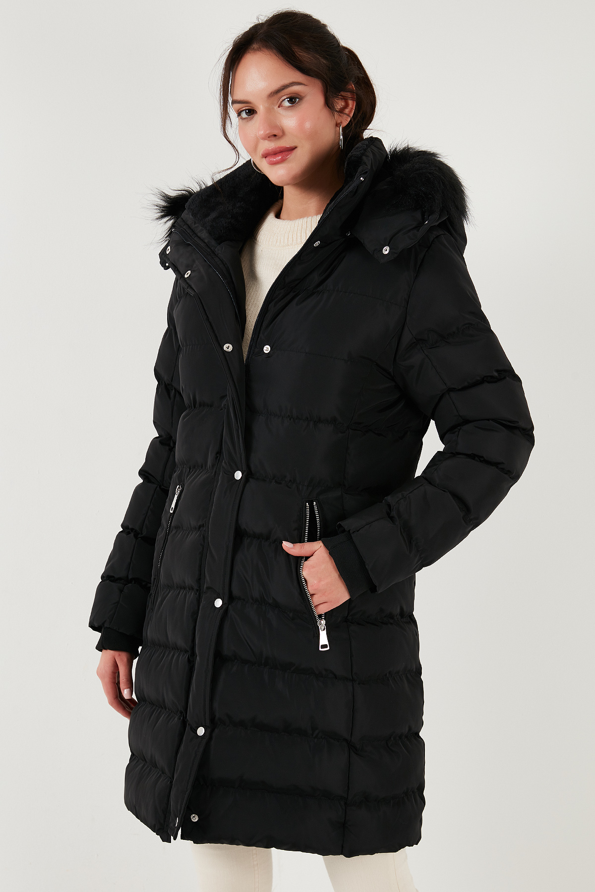 Lela Regular Fit Çıkarılabilir Kapüşonlu Fermuarlı Cepli Şişme Mont Kadın MONT 497EMİLY görsel 2