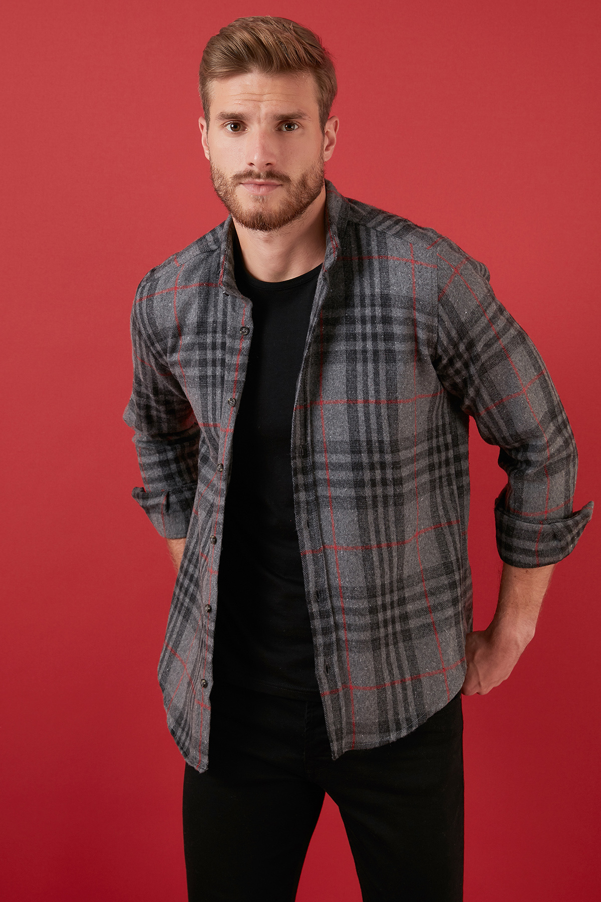 Buratti Ekoseli Uzun Kollu Slim Fit Kışlık Gömlek Erkek GÖMLEK CF21W112844 görsel 3