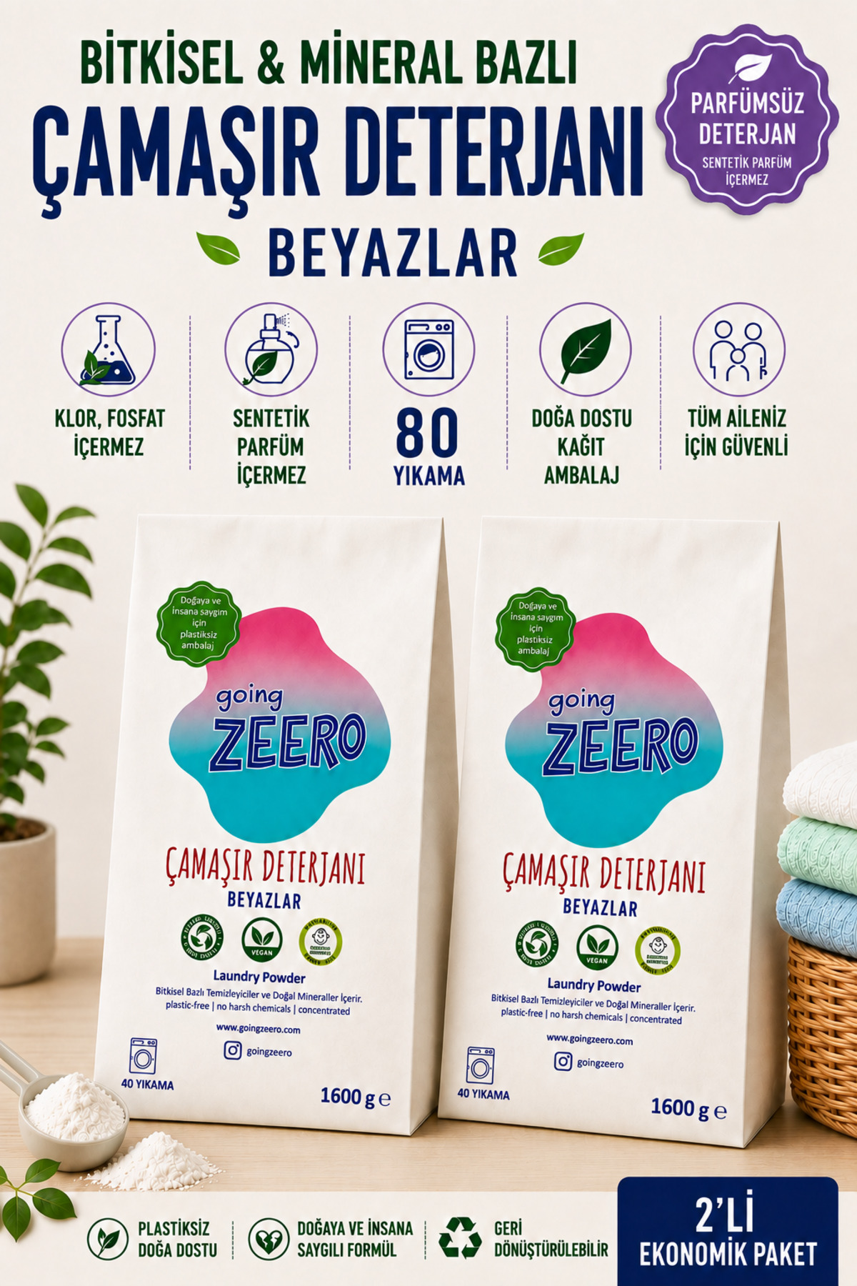 Going Zeero Doğal Çamaşır Makinesi Deterjanı - 2'li Ekonomik Paket
