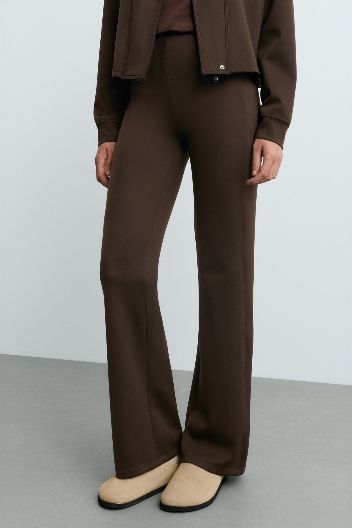 Neopren görünümlü high rise flare pantolon