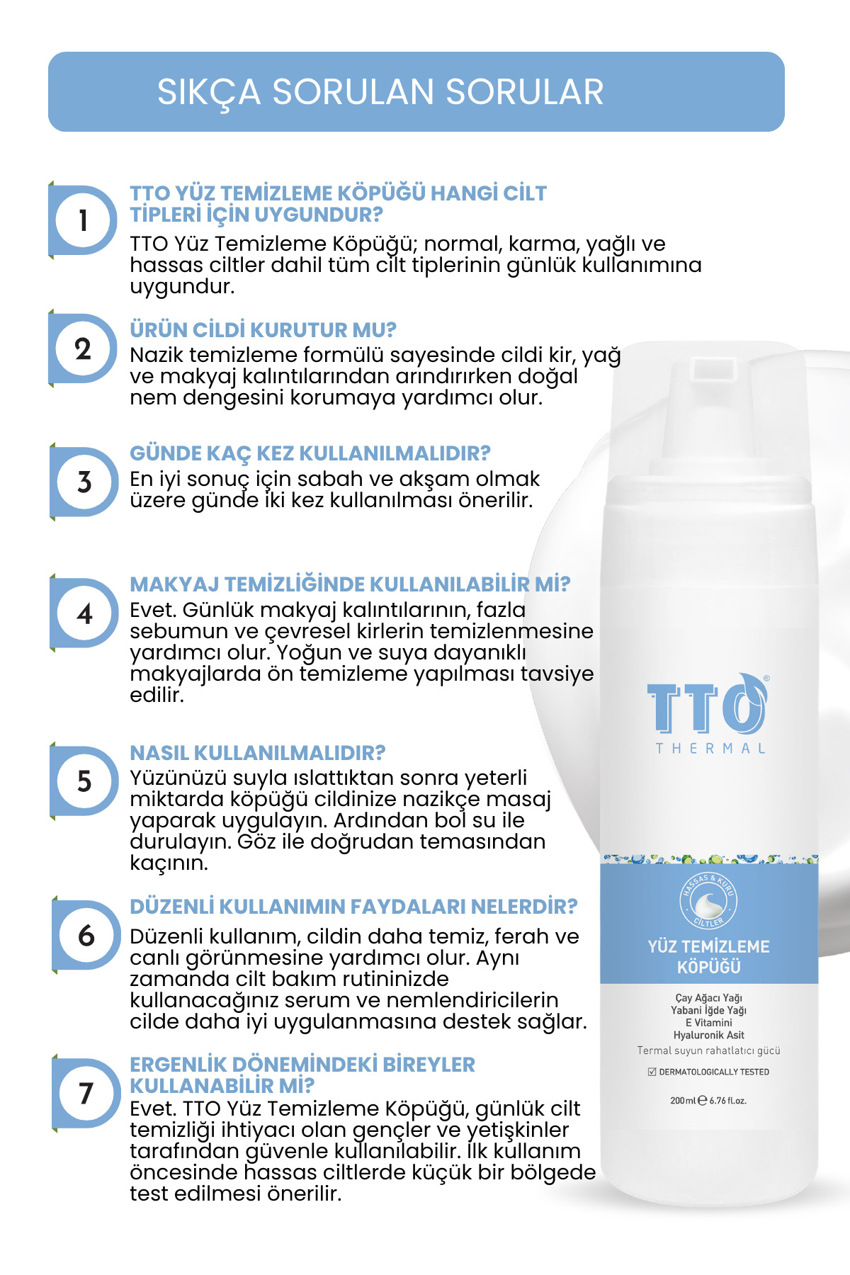 Yüz Temizleme Köpüğü Derin Temizlik ve Nemlendirme 200 ml Çay Ağacı Yağı ve Aloe Vera Thermal — 8680145082448 — تصویر 8 از 8