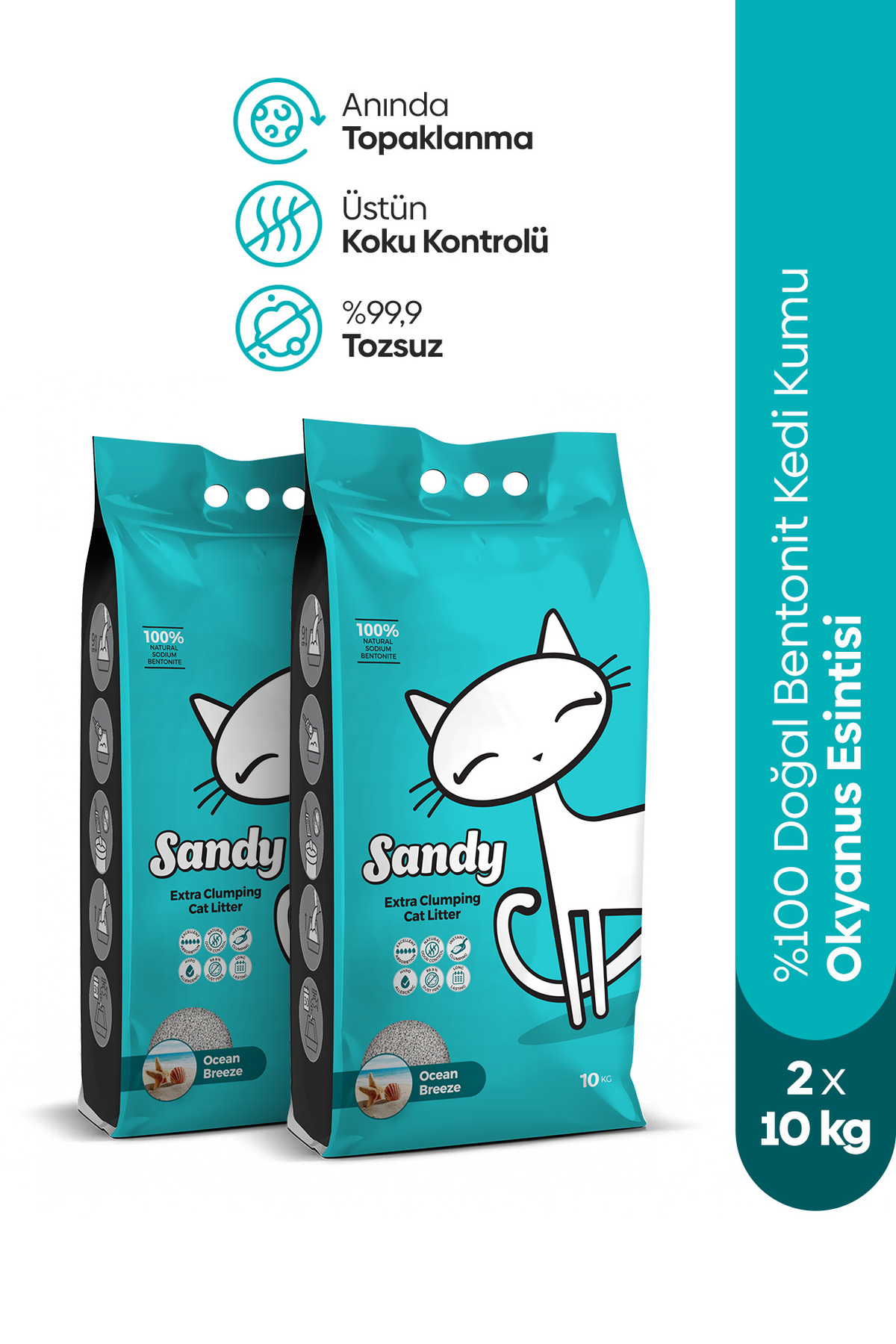 Sandy Okyanus Esintisi Kokulu Topaklanan Kedi Kumu 2x10kg