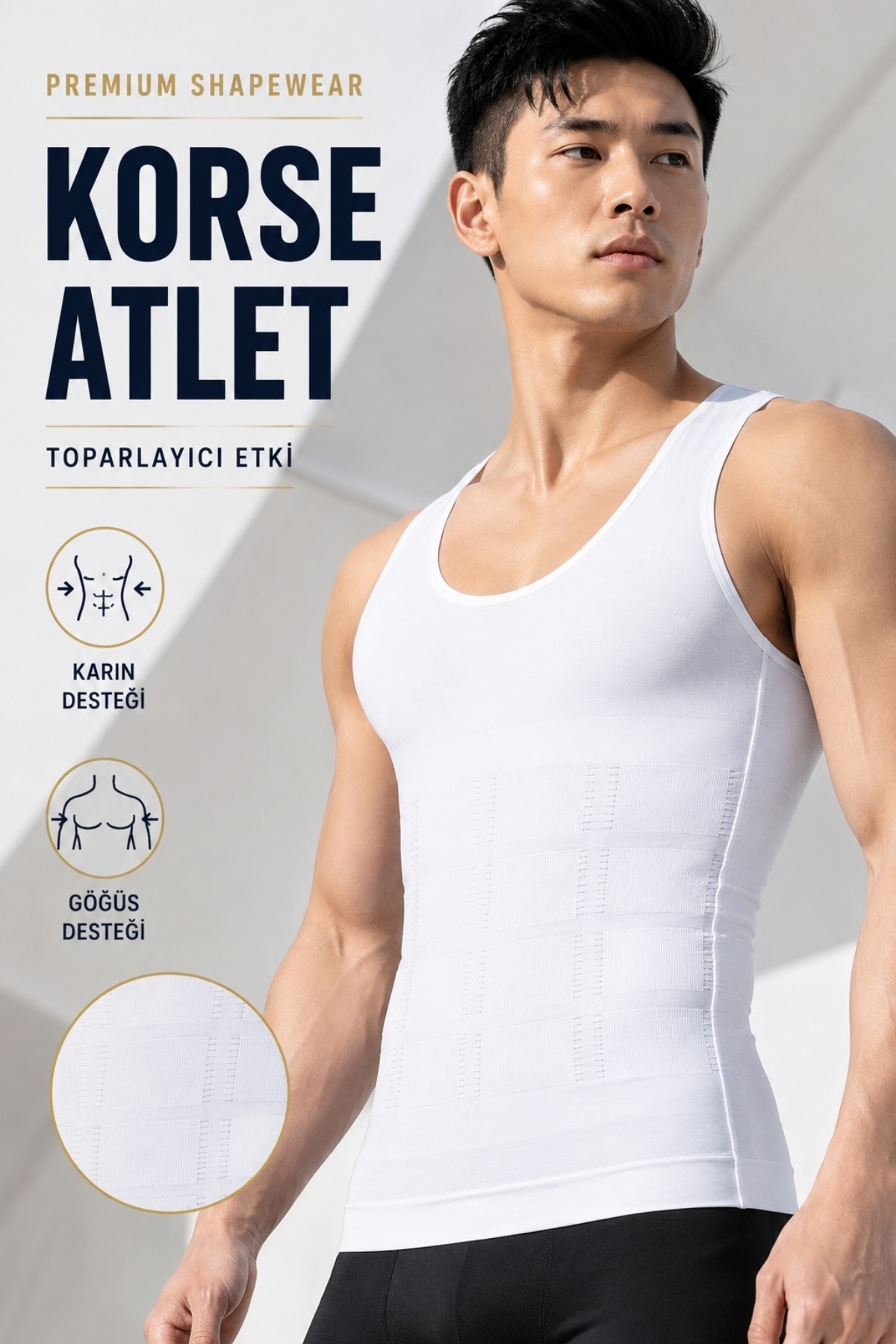 elilom Erkek Shapewear Atlet - Göbek ve Göğüs Toparlayıcı, Dik Duruş Destekli Fit Korse Atlet