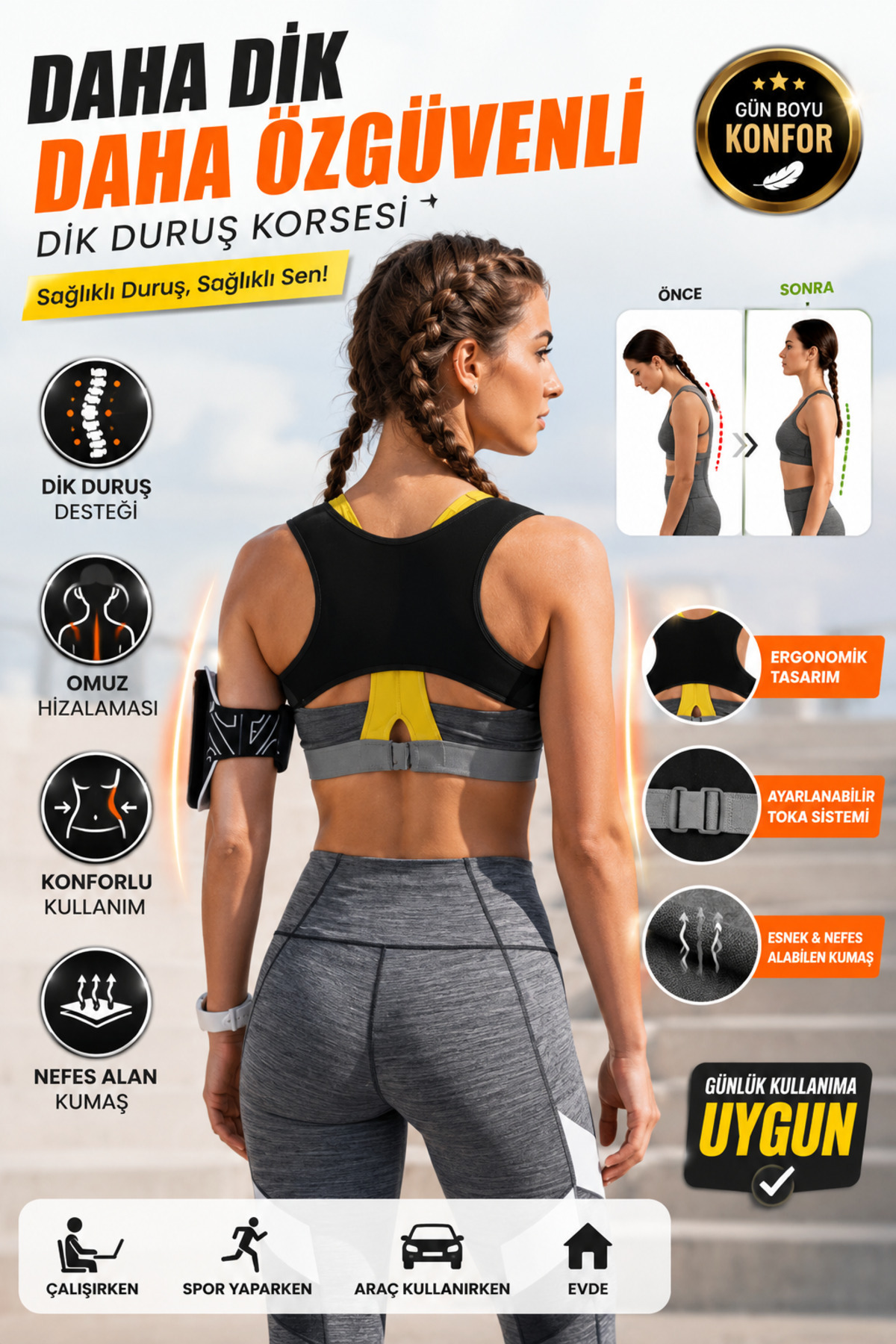 baffhome Medikal Dik Duruş Korsesi Kadın Erkek Kamburluk Korsesi Toparlayıcı Sporcu Korse görsel 2