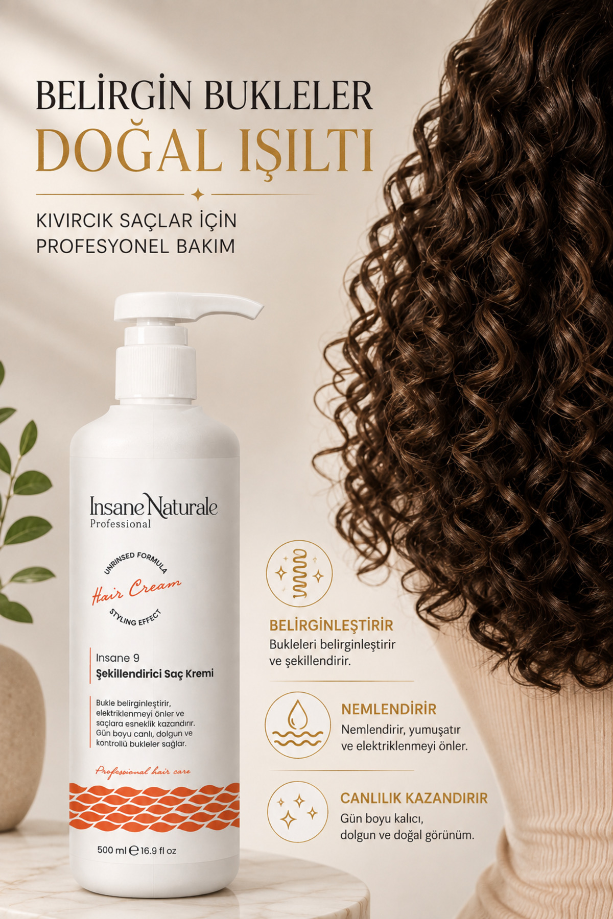 Şekillendirici, Bukle Belirginleştirici, Besleyici ve Onarıcı SPF 15 Saç Kremi(INSANE 9) 500 ml — INSNTR003 — تصویر 4 از 8
