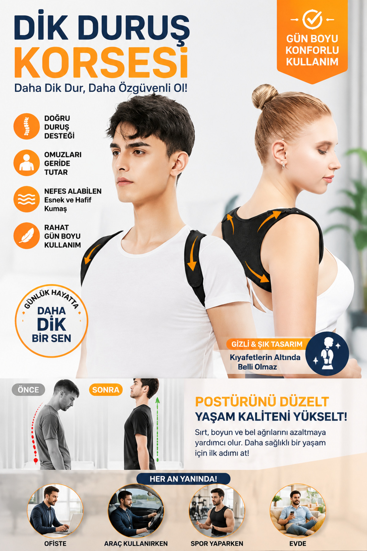 baffhome Medikal Dik Duruş Korsesi Kadın Erkek Kamburluk Korsesi Toparlayıcı Sporcu Korse görsel 5