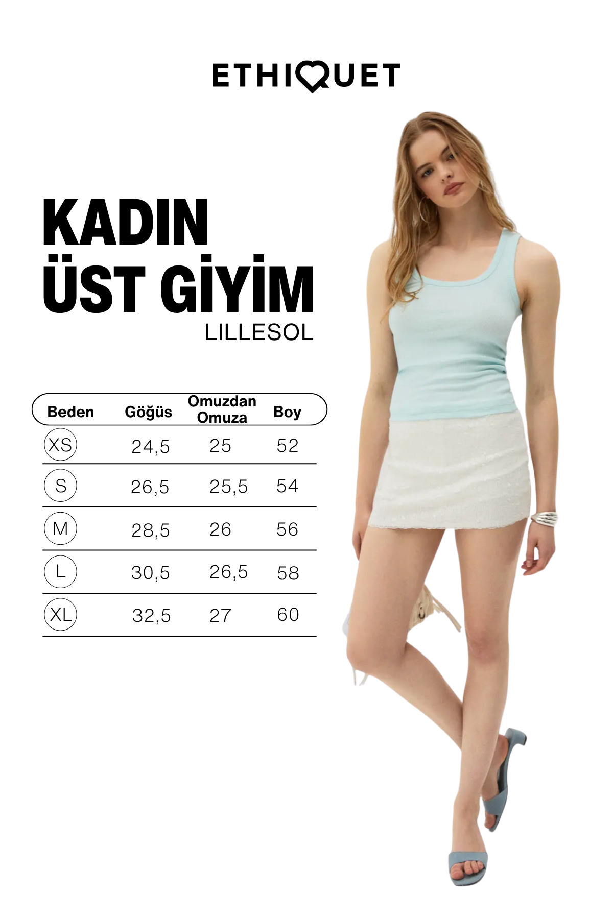 ETHIQUET LILLESOL Kadın Fitilli Görünümlü Slim Fit Vücuda Oturan Havuz Yakalı Pamuklu Basic Turkuaz Atlet görsel 7