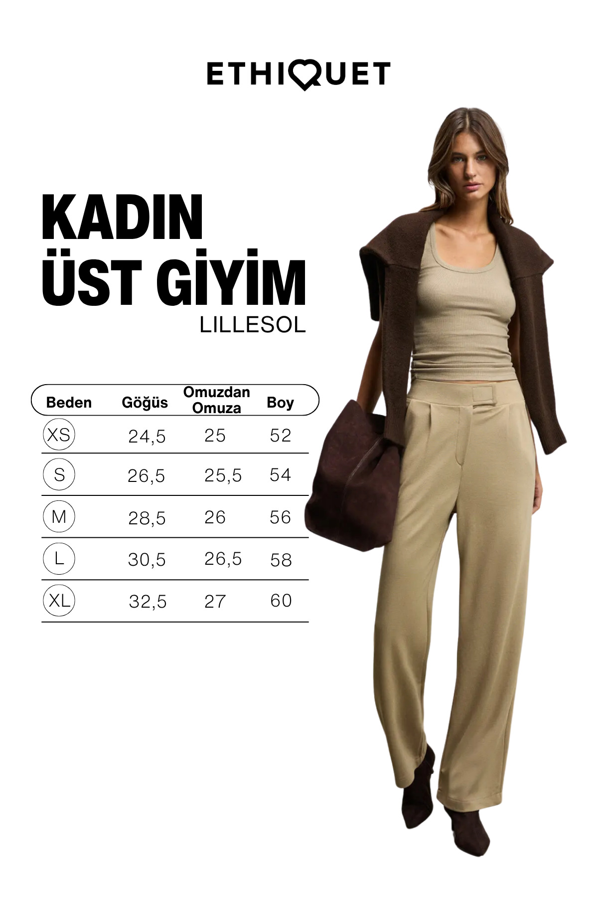 ETHIQUET LILLESOL Kadın Fitilli Görünümlü Slim Fit Vücuda Oturan Havuz Yakalı Pamuklu Basic Koyu Vizon Atlet görsel 5