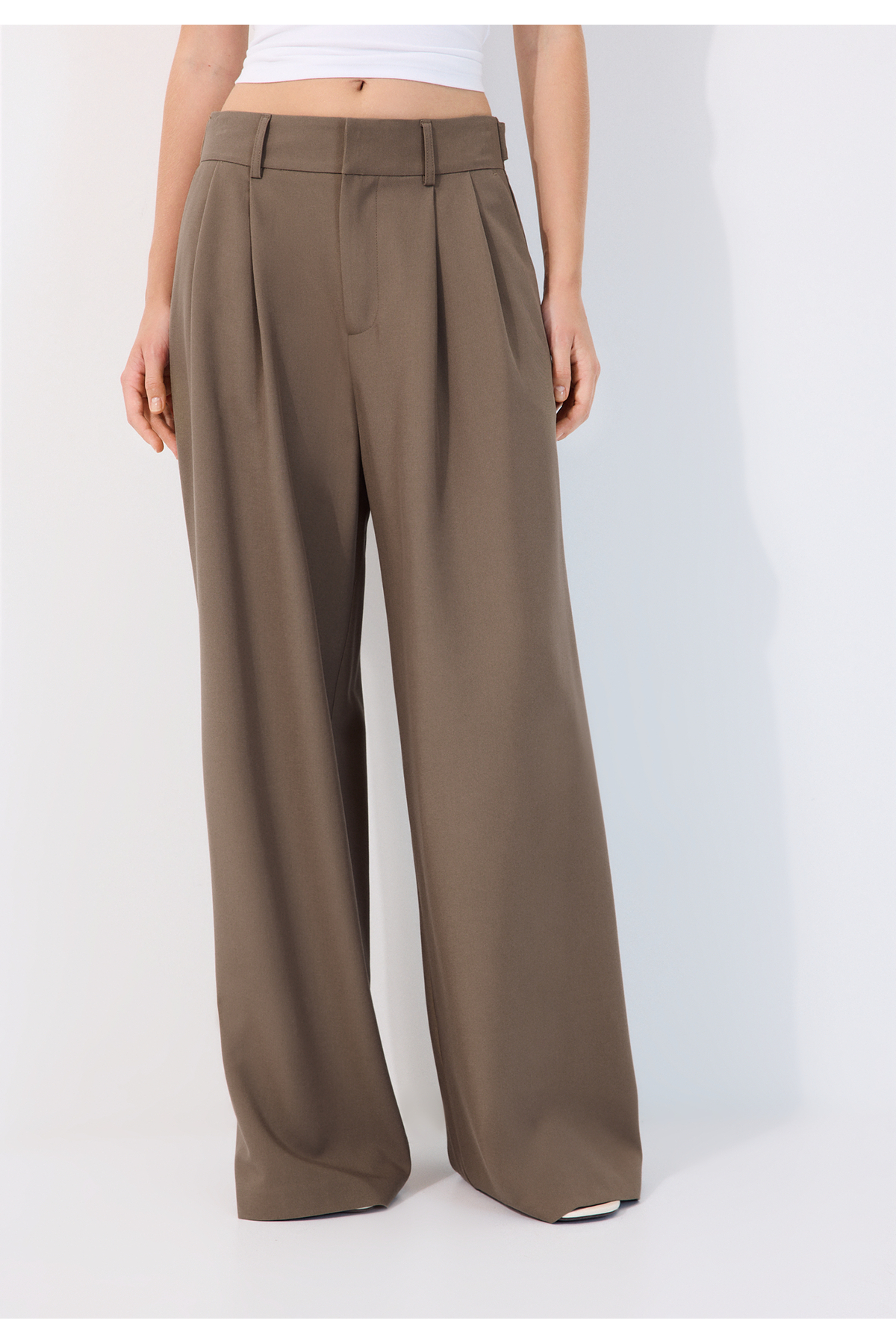 Stradivarius Düğmeli geniş paça kumaş pantolon görsel 5