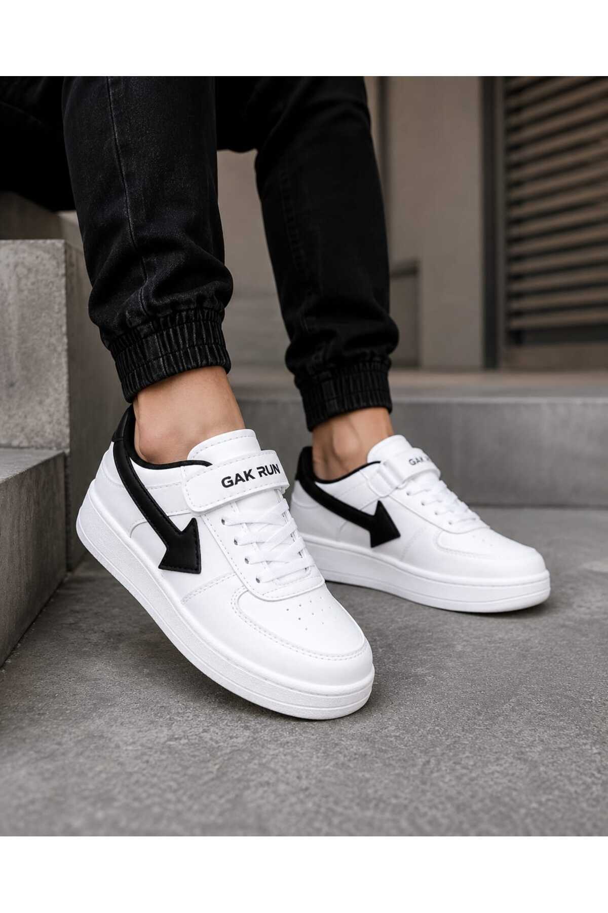 GAK RUN Beyaz Siyah Cırtlı Unisex Günlük Sneaker Spor Ayakkabı görsel 3