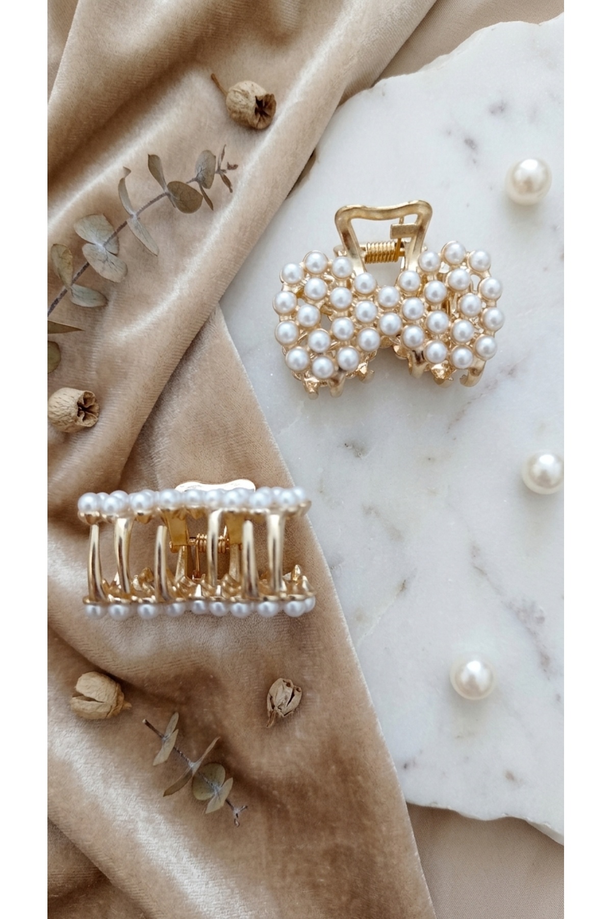 ŞEHRAZAT HANDMADE TASARIM ROSE GOLD İNCİLİ ORTA BOY MANDAL SAÇ TOKASI görsel 4