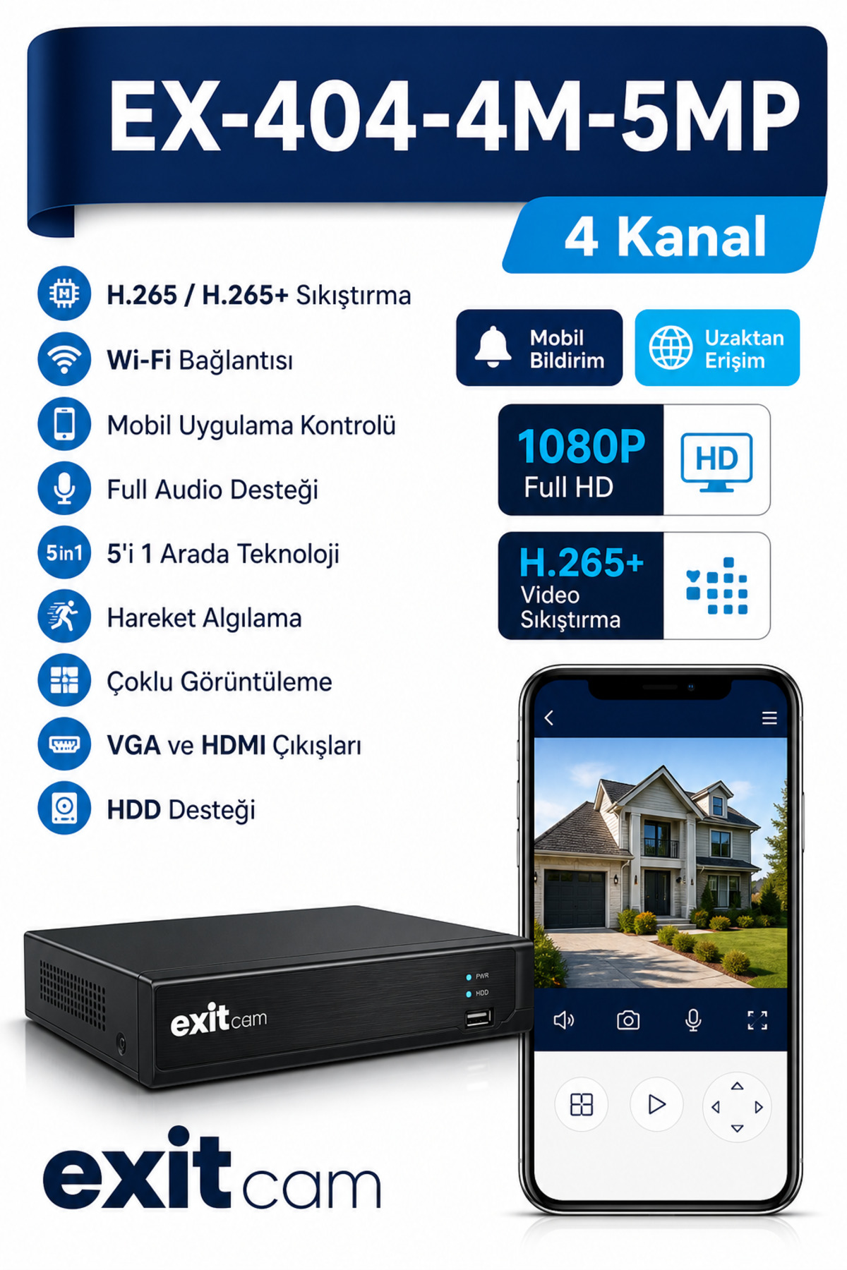 EXİTCAM 14'lü AHD Ultra Full HD-6 Warm Led - Yapay Zeka Yüz ve Araç Tanımalı-Gece Renkli - Sesli Ka Görsel 3