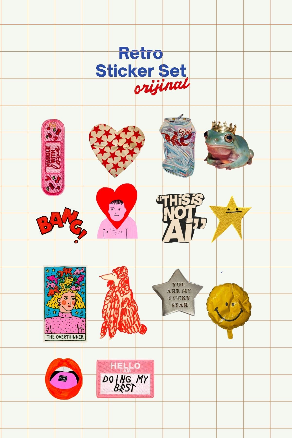 Renkli Sticker Seti, Retro ve Eğlenceli Laptop, Defter, Telefon Etiketi