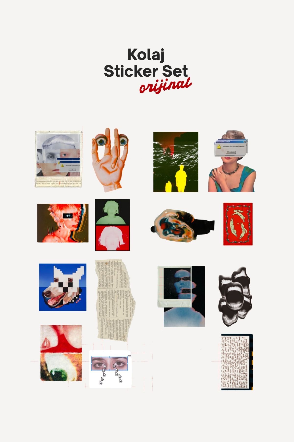 Sürreal Kolaj Sticker Seti – 16’lı