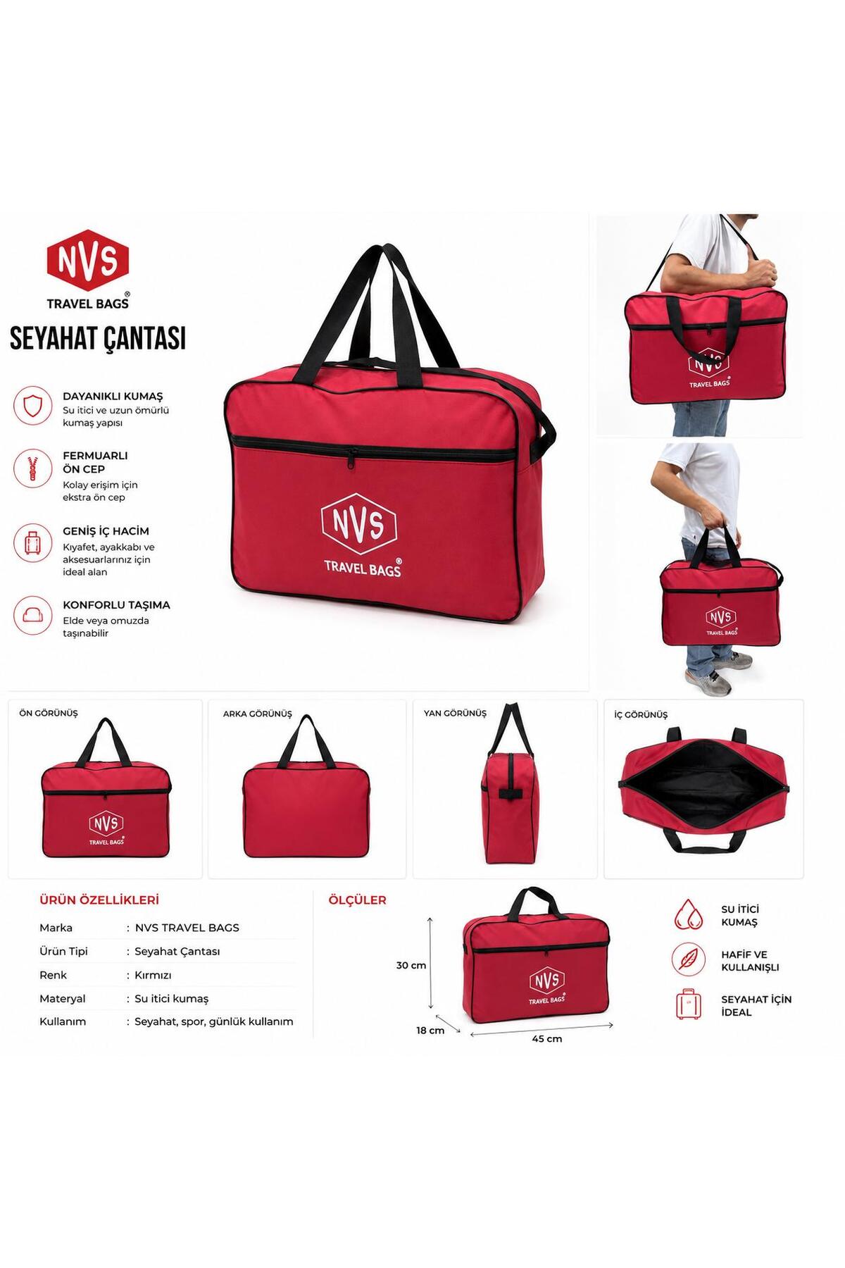 NVS Travel Bags Seyahat Çantası | Spor, El Bagajı, Plaj çantası ve kabin boy çanta görsel 3