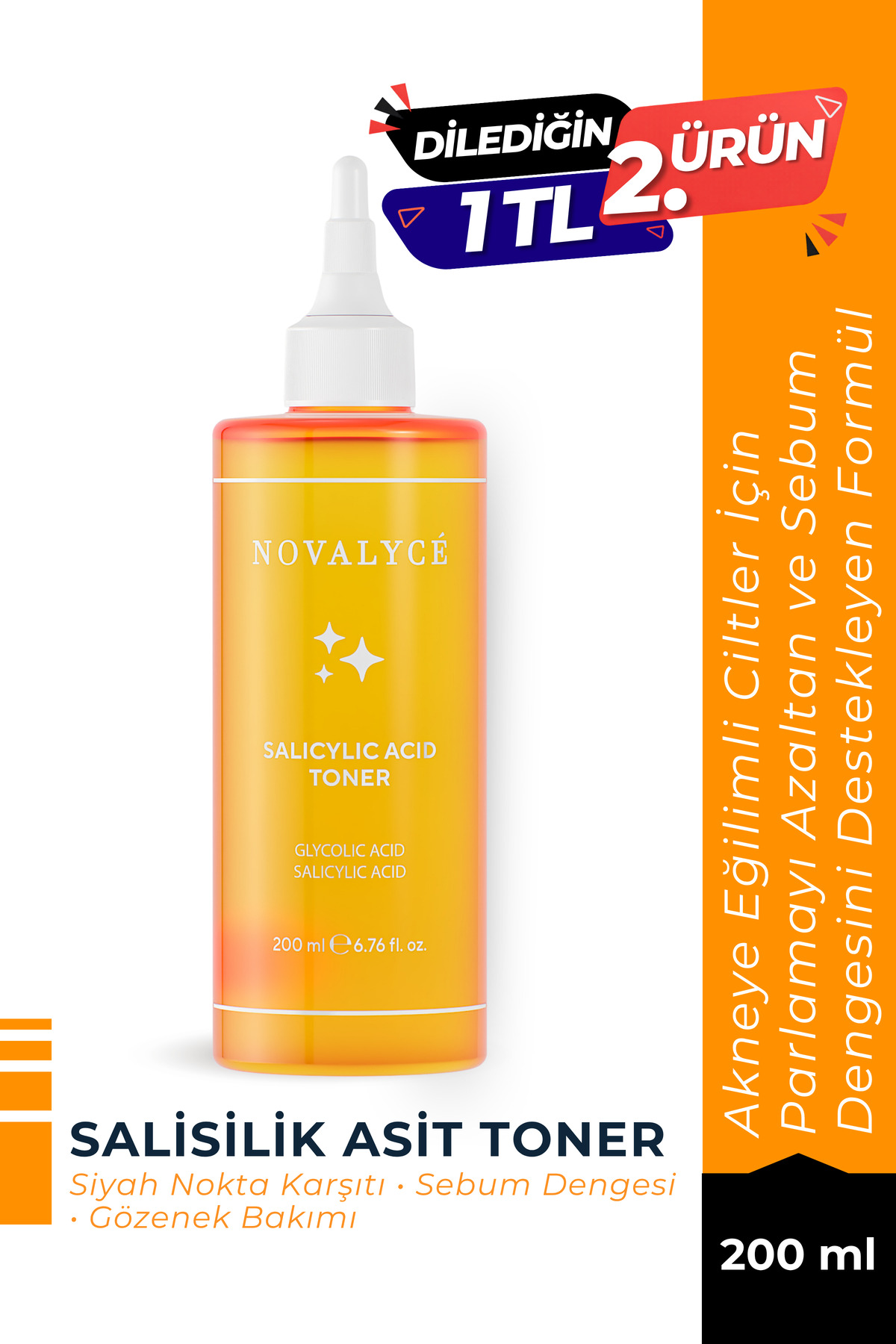 Salisilik Asit Tonik 200 ml | Siyah Nokta Görünümü Karşıtı, Yağlı Ciltlere Özel — NovalyceSalicylicAcidToner
