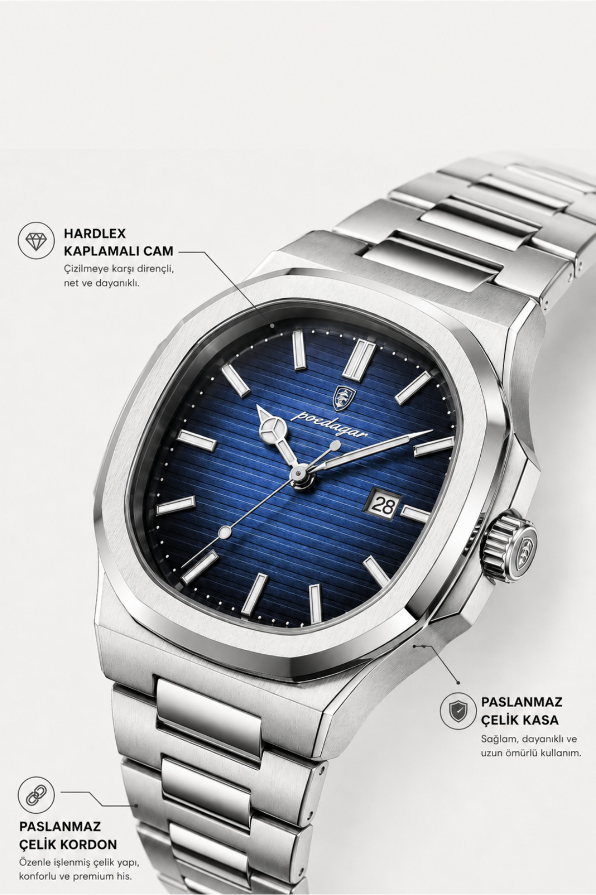 POEDAGAR RNG Poedagar Nautilus 40mm - Erkek Kol Saati - Paslanmaz Çelik Saat görsel 5