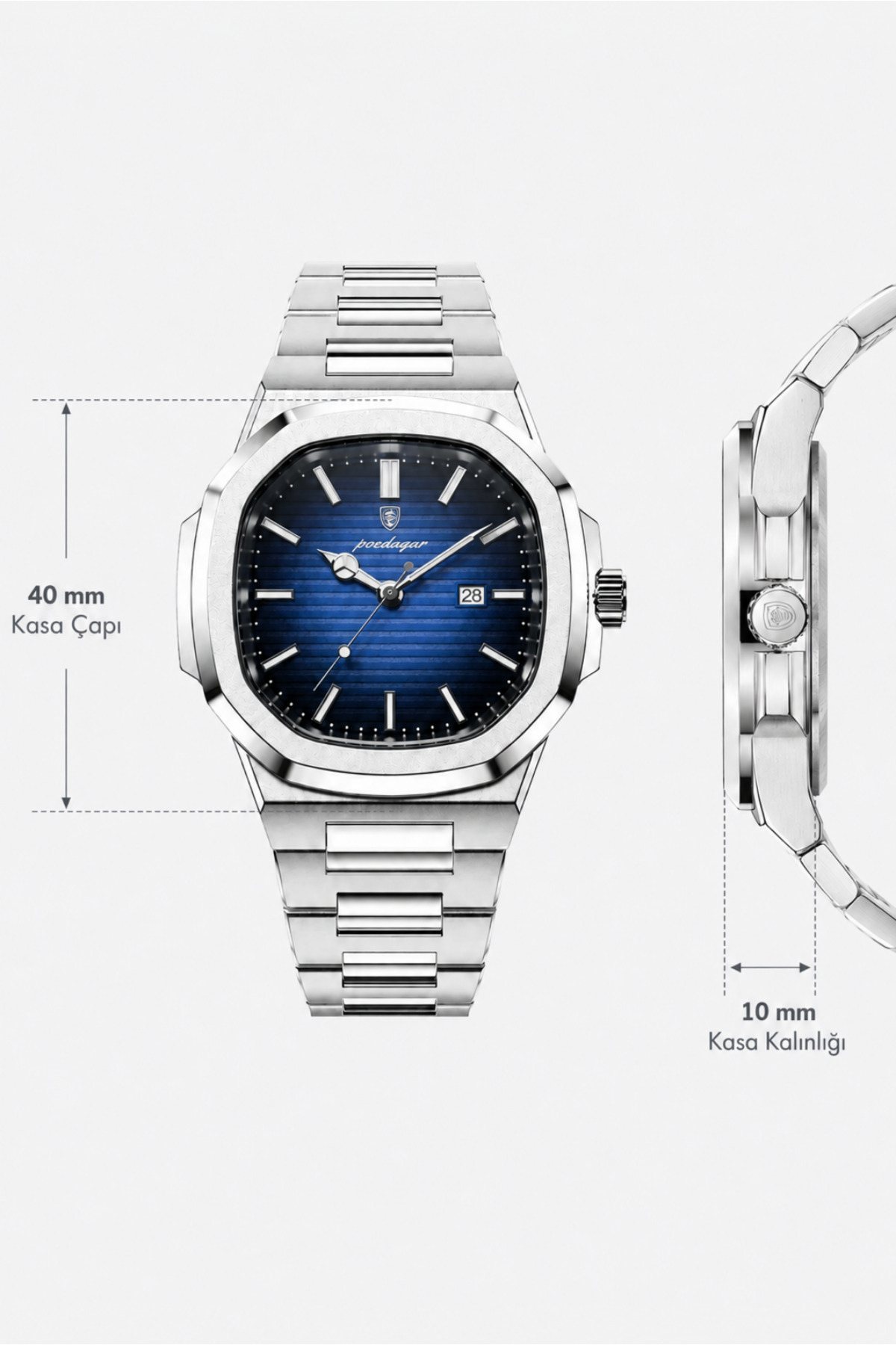 POEDAGAR RNG Poedagar Nautilus 40mm - Erkek Kol Saati - Paslanmaz Çelik Saat görsel 3