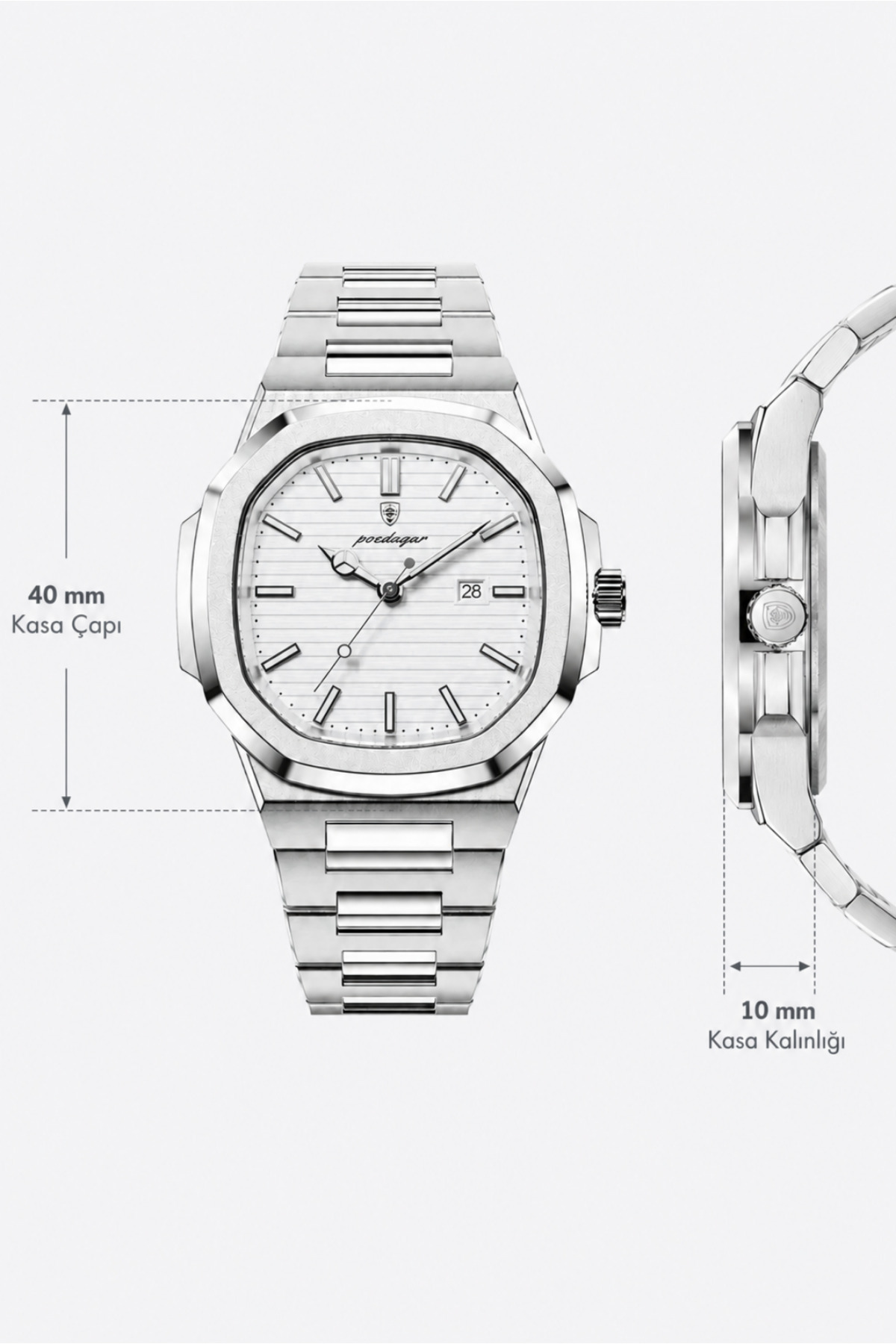 Rollas&Co Caspien Erkek Kol Saati Takvimli 40mm Şık Klasik 3 ATM Suya Dayanıklı görsel 3