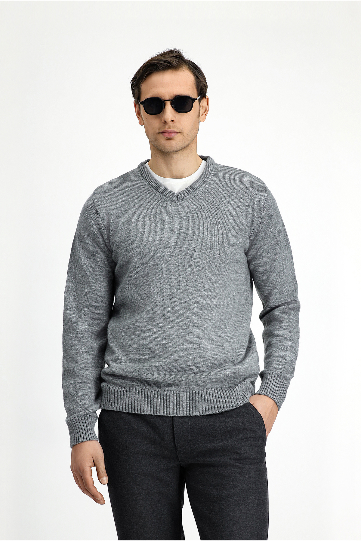 ژاکت V-Neck Regular Fit Knitwear — خاکستری KSSZD4N3ET001 — تصویر 3 از 7