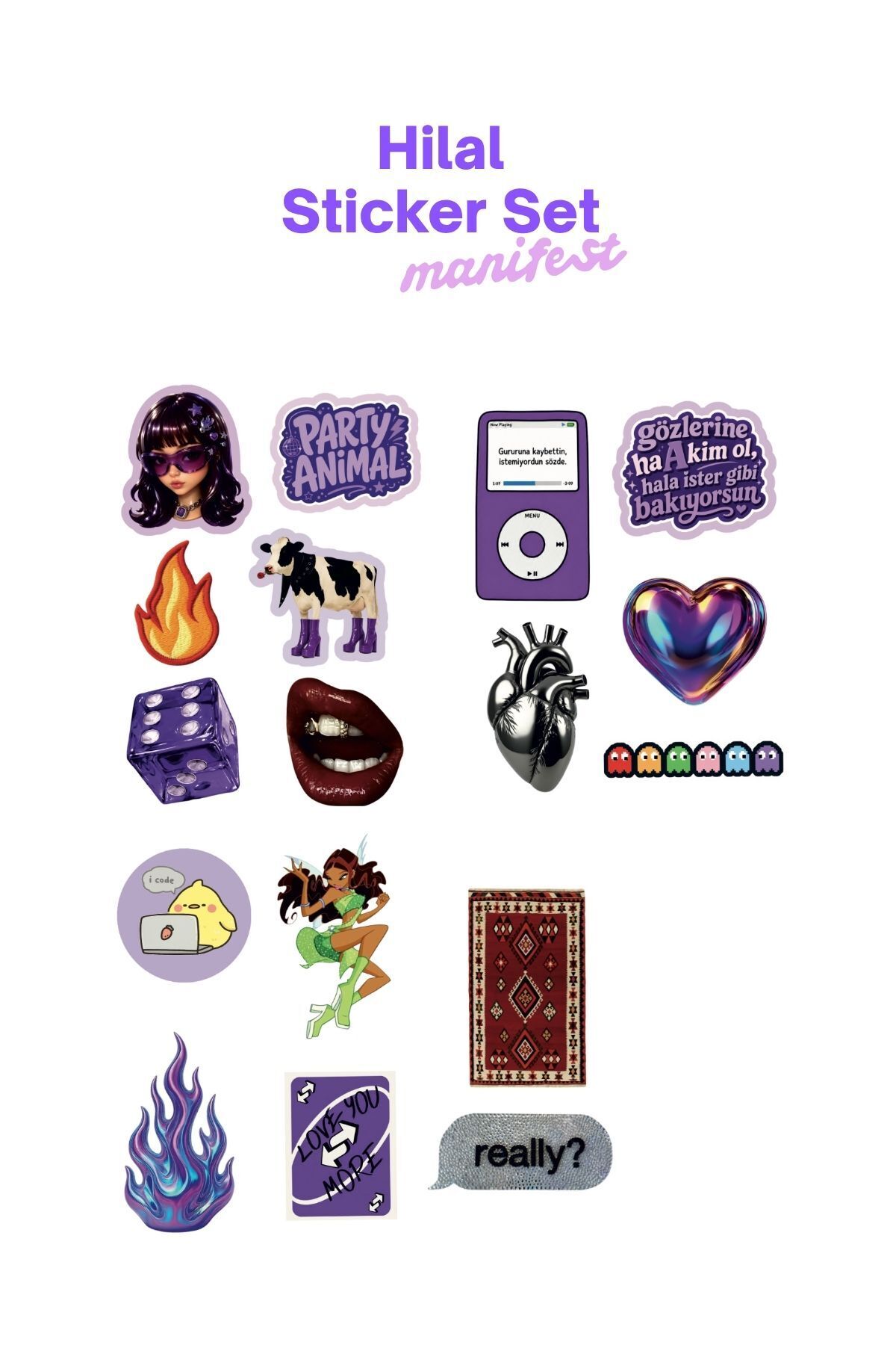 Manifest Hilal Mor Sticker Seti, Girlband Temalı Dekoratif Laptop ve Telefon Etiketi