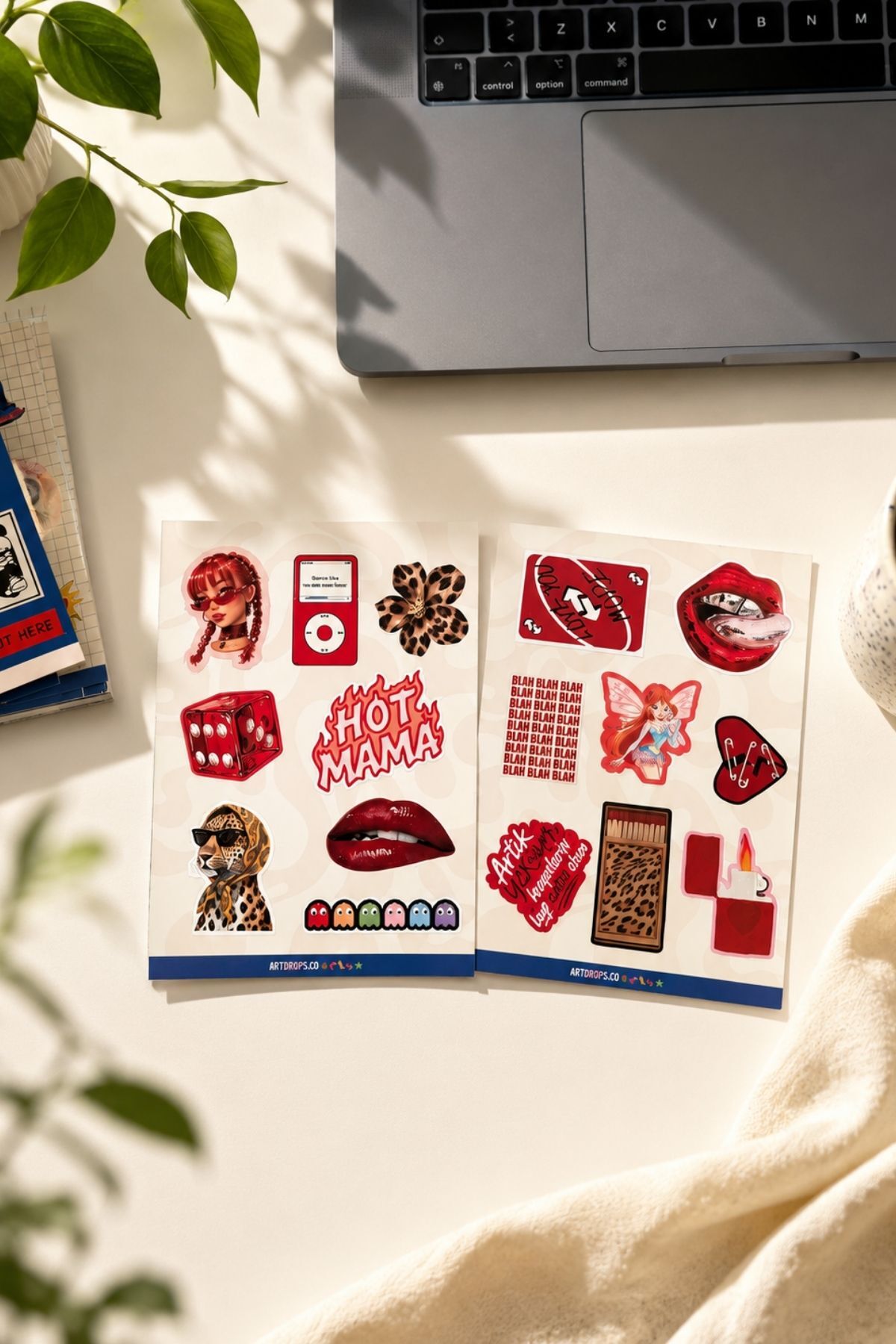 Manifest Kırmızı Mina Sticker Seti, Girlband Temalı Dekoratif Laptop ve Telefon Etiketi