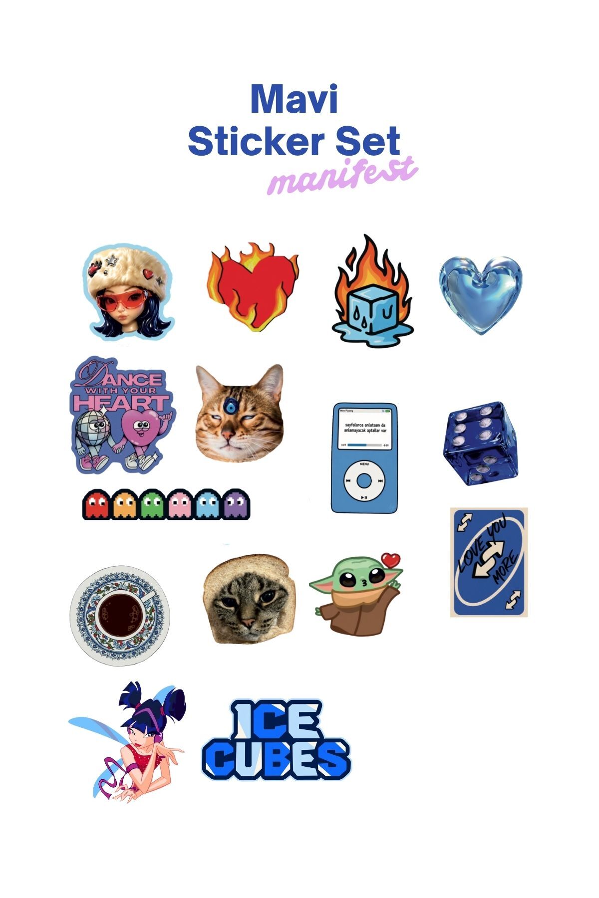 Manifest Zoktay Mavi Sticker Seti, Girlband Temalı Dekoratif Laptop ve Telefon Etiketi