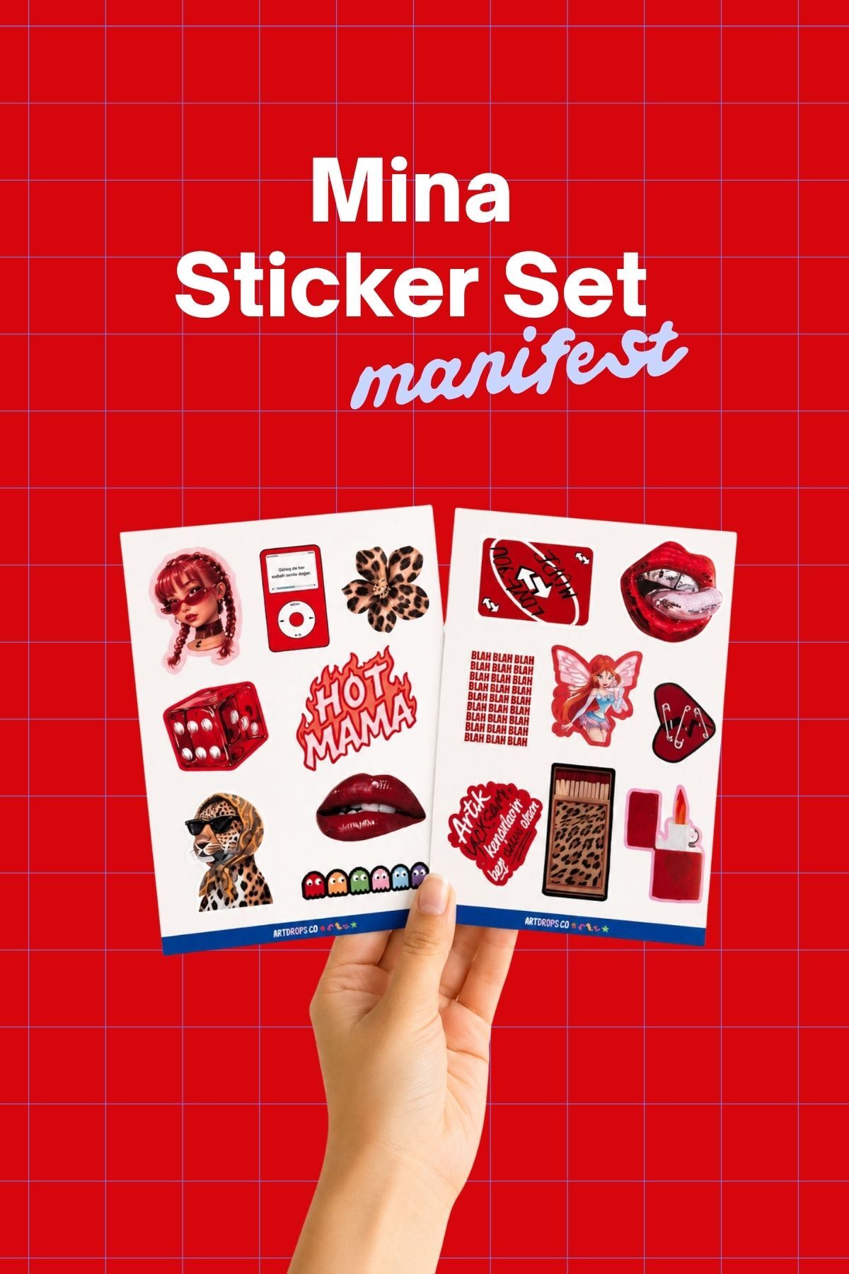 Manifest Kırmızı Mina Sticker Seti, Girlband Temalı Dekoratif Laptop ve Telefon Etiketi