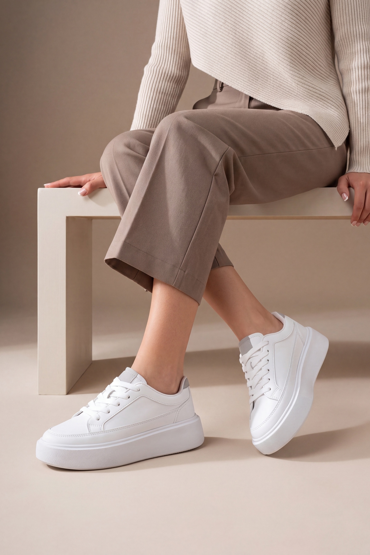Marjin Kadın Sneaker Kalın Taban Spor Ayakkabı Domen Beyaz görsel 2