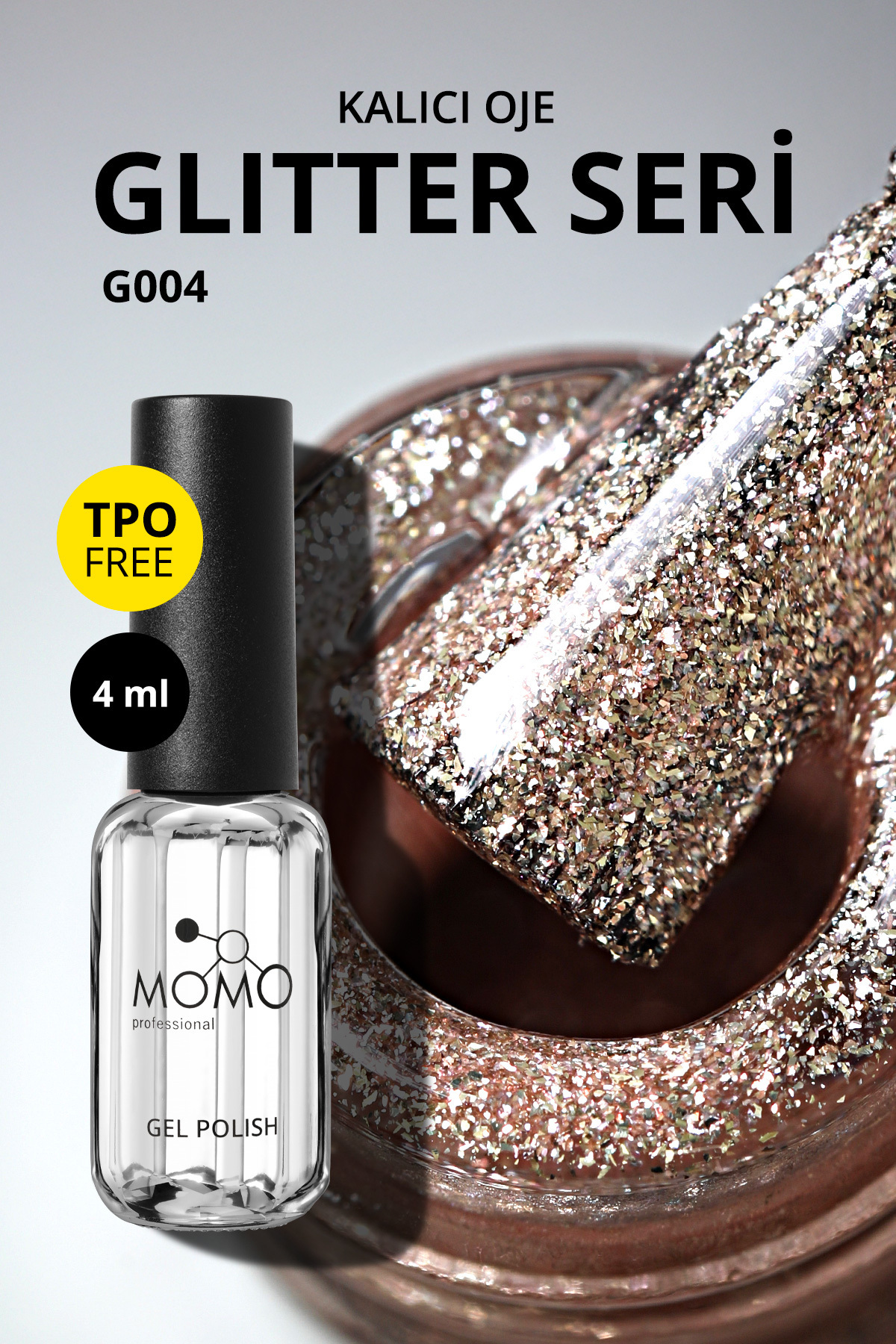 MOMO professional Glitter Kalıcı Oje G004, Rose Gold, 4 ml — صورتی 8860101A01S01G001