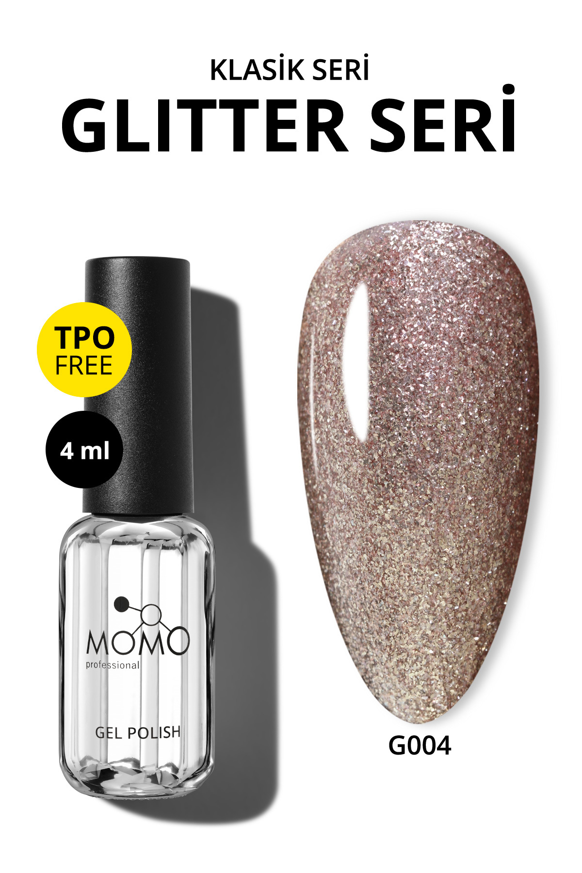 Glitter Kalıcı Oje G004, Rose Gold, 4 ml — صورتی 8860101A01S01G001 — تصویر 3 از 5