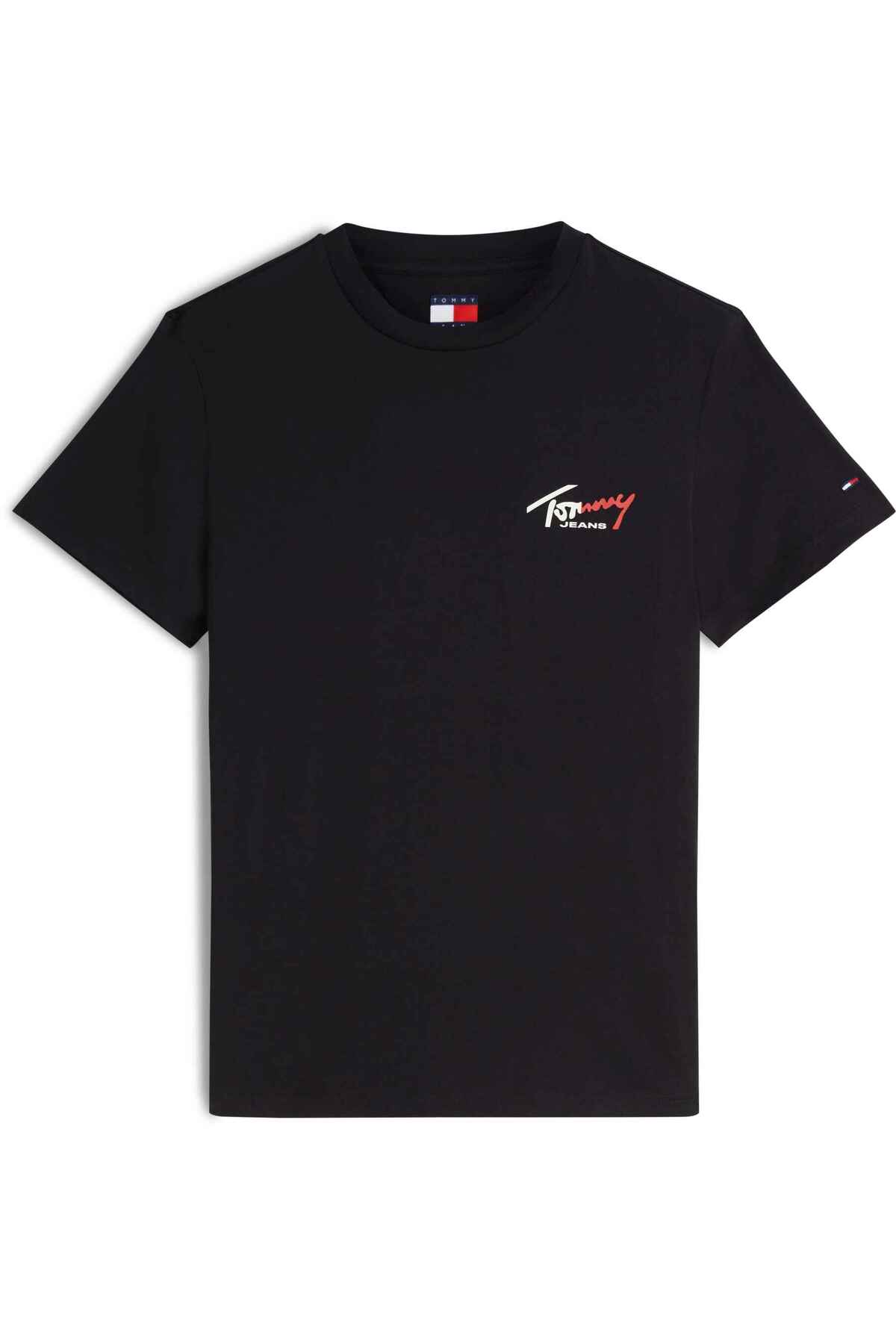 Tommy Hilfiger Erkek Marka Logolu Günlük Kullanıma Uygun Siyah T-Shirt