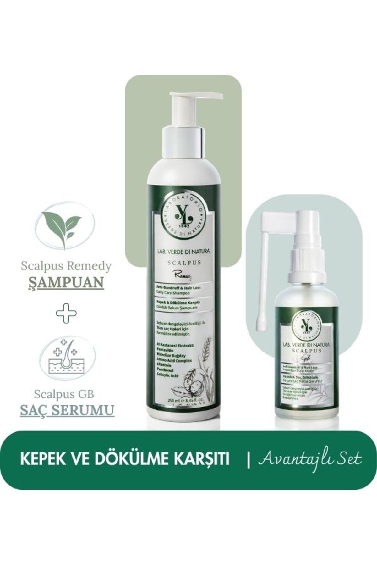 Lab Verde Kepek Önleyici, Saç Dökülme Karşıtı ve Sebum Dengeleyici Şampuan Serum Seti — SSET1