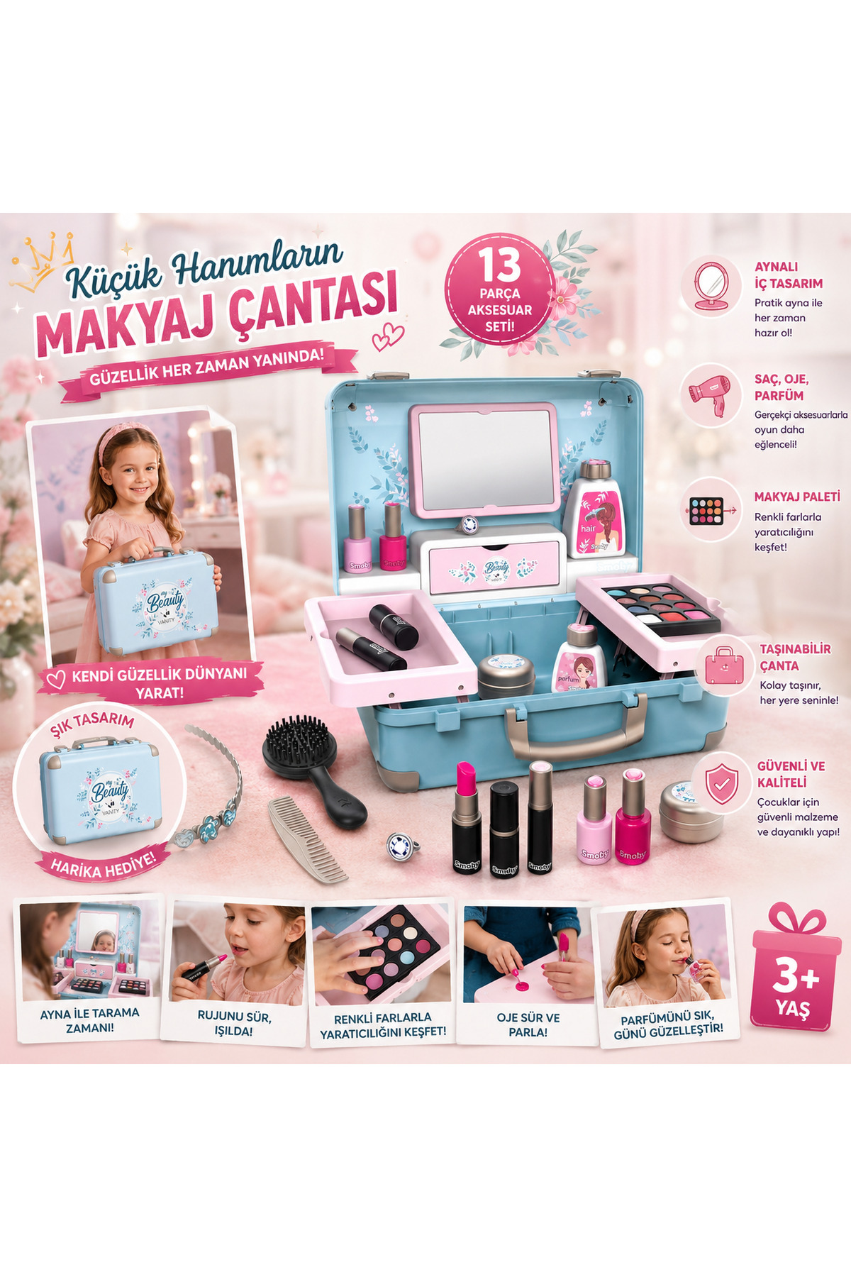 Cici Oyuncak Çocuk Makyaj ve Güzellik Çantası Oyuncak Seti