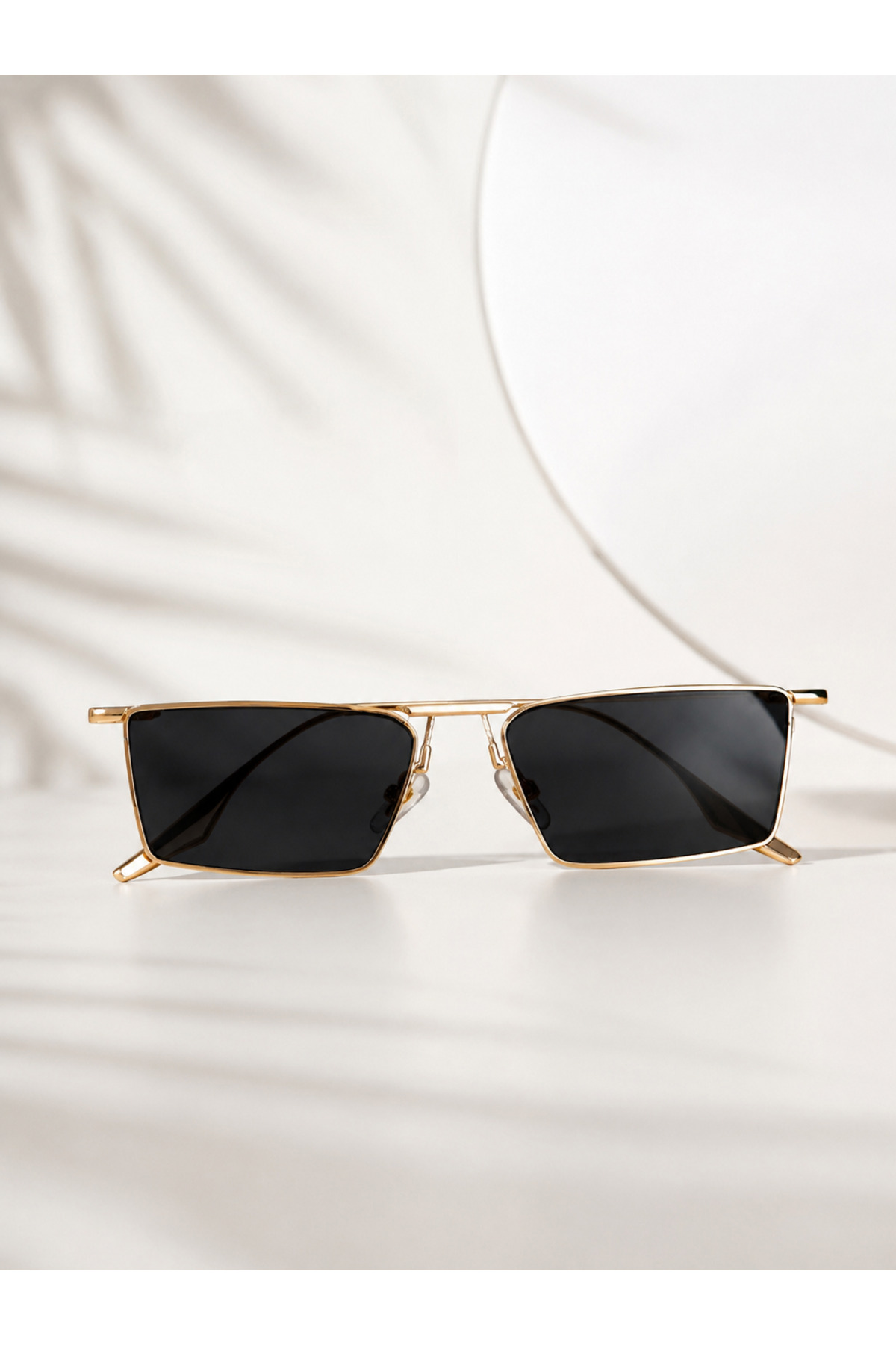 LOOKUP NEW Elsie Unisex Kadın Erkek Uv400 Korumalı Siyah Gold Kare Dikdörtgen Imaj Güneş Gözlüğü görsel 4