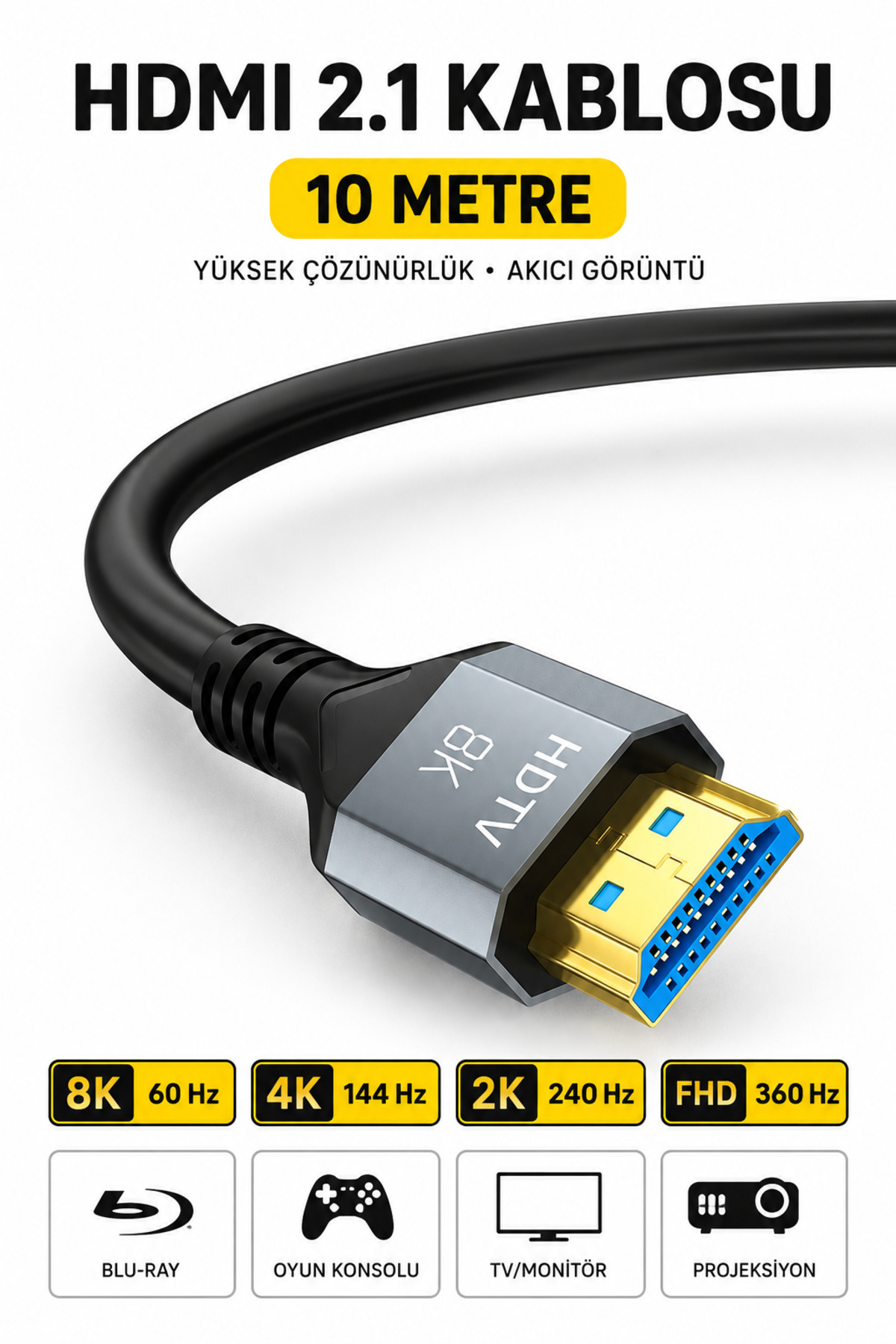 CONOCER Ultra Yüksek Hızlı 8k Hdmi 2.1 Kablo, 4k 144hz Hdmi