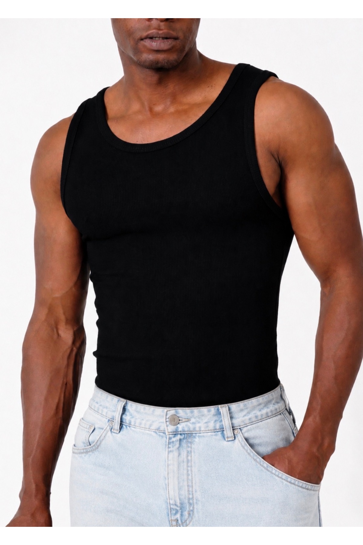 gamaro Erkek Halter Yaka slimfit Sporcu Likralı Atlet görsel 4