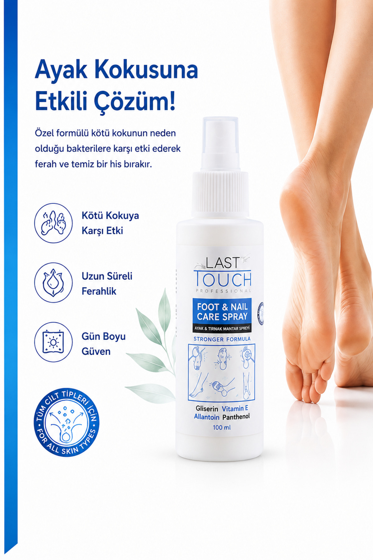 Ayak Ve Tırnak Mantar Spreyi, Kaşıntı, Koku Giderici Ve Nemlendirici 100 Ml (2'li Paket) — ABS2589 — تصویر 4 از 9