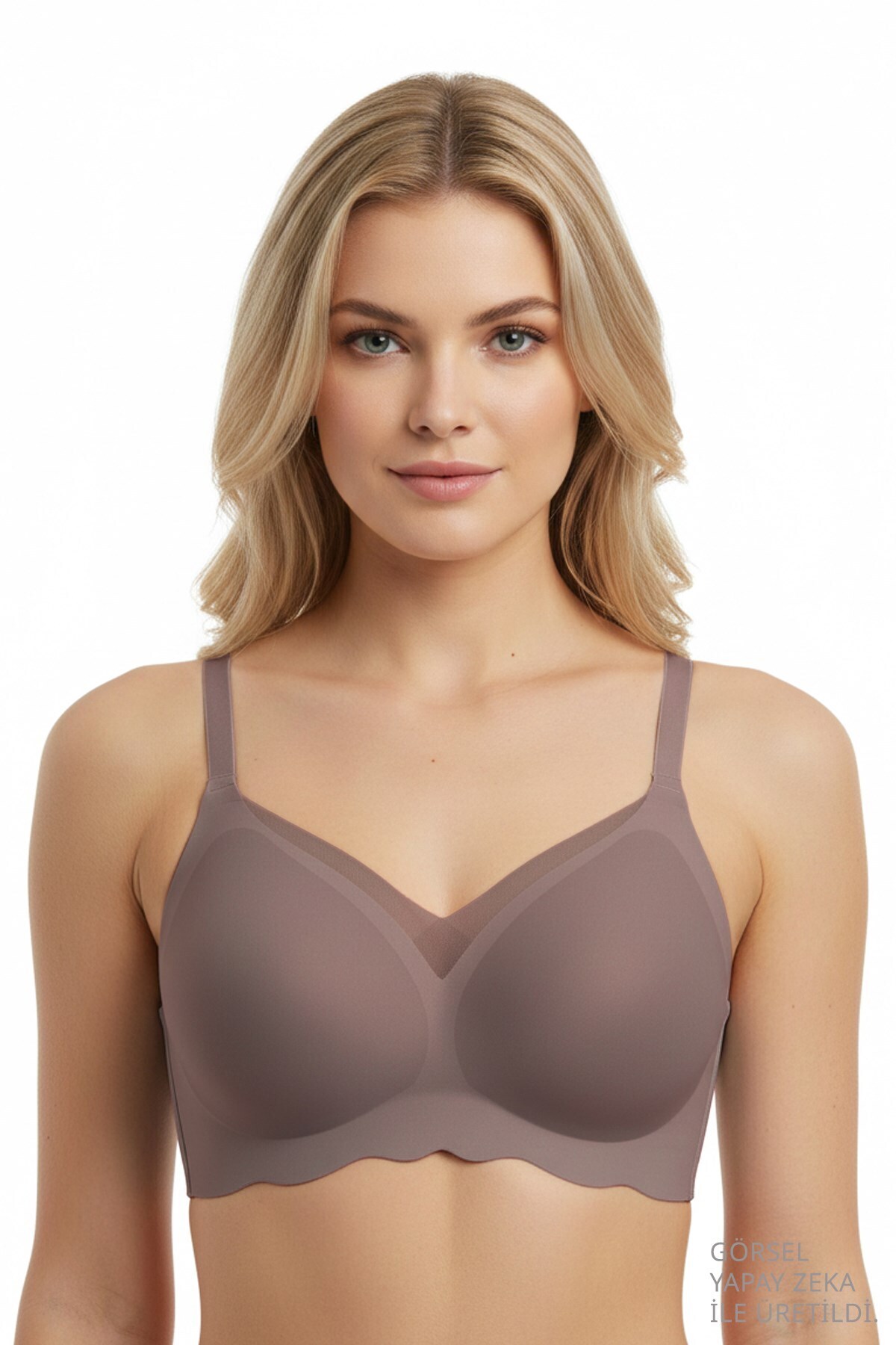 Cottonhill Seamless Bra - Touch | Kahverengi Lazer Kesim Dikişsiz Tül ve Dalga Detaylı Balensiz Kadın Sütyen görsel 3