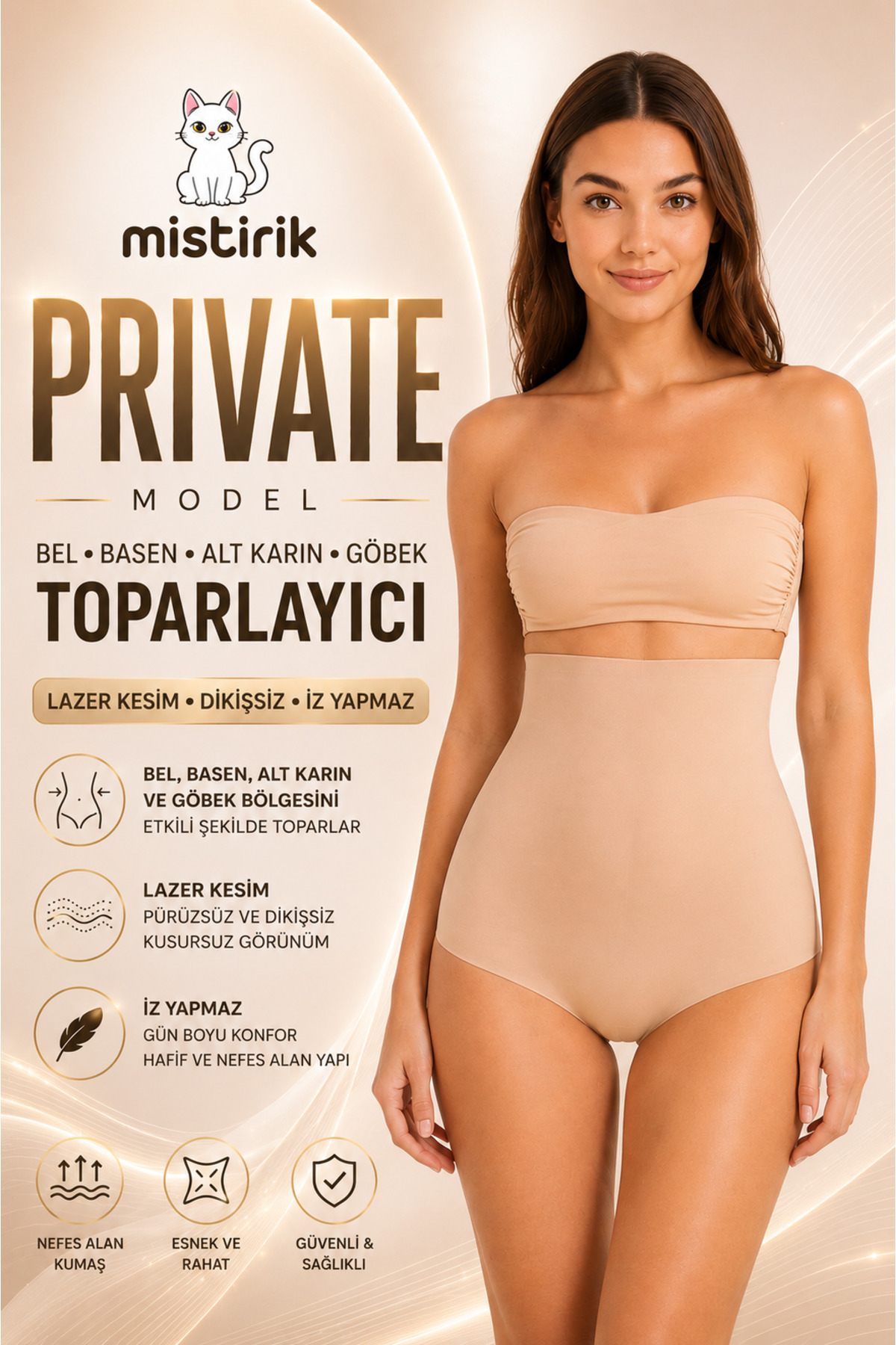 MİSTİRİK Private Dikişsiz Lazer Kesim Bel Basen Toparlayıcı Ince Yüksek Bel Slip Kaydırmaz Korse Ten Renk