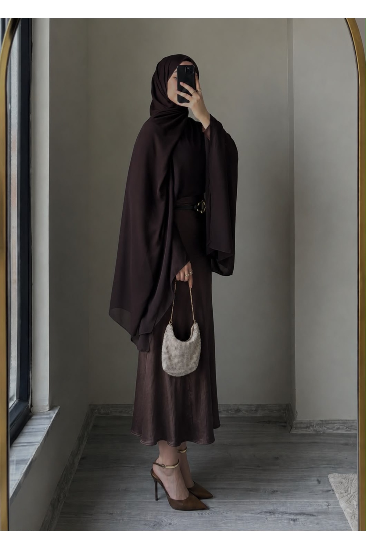 VERYMODA Kraşlı Saten Etek - Kahve | F1915 görsel 2