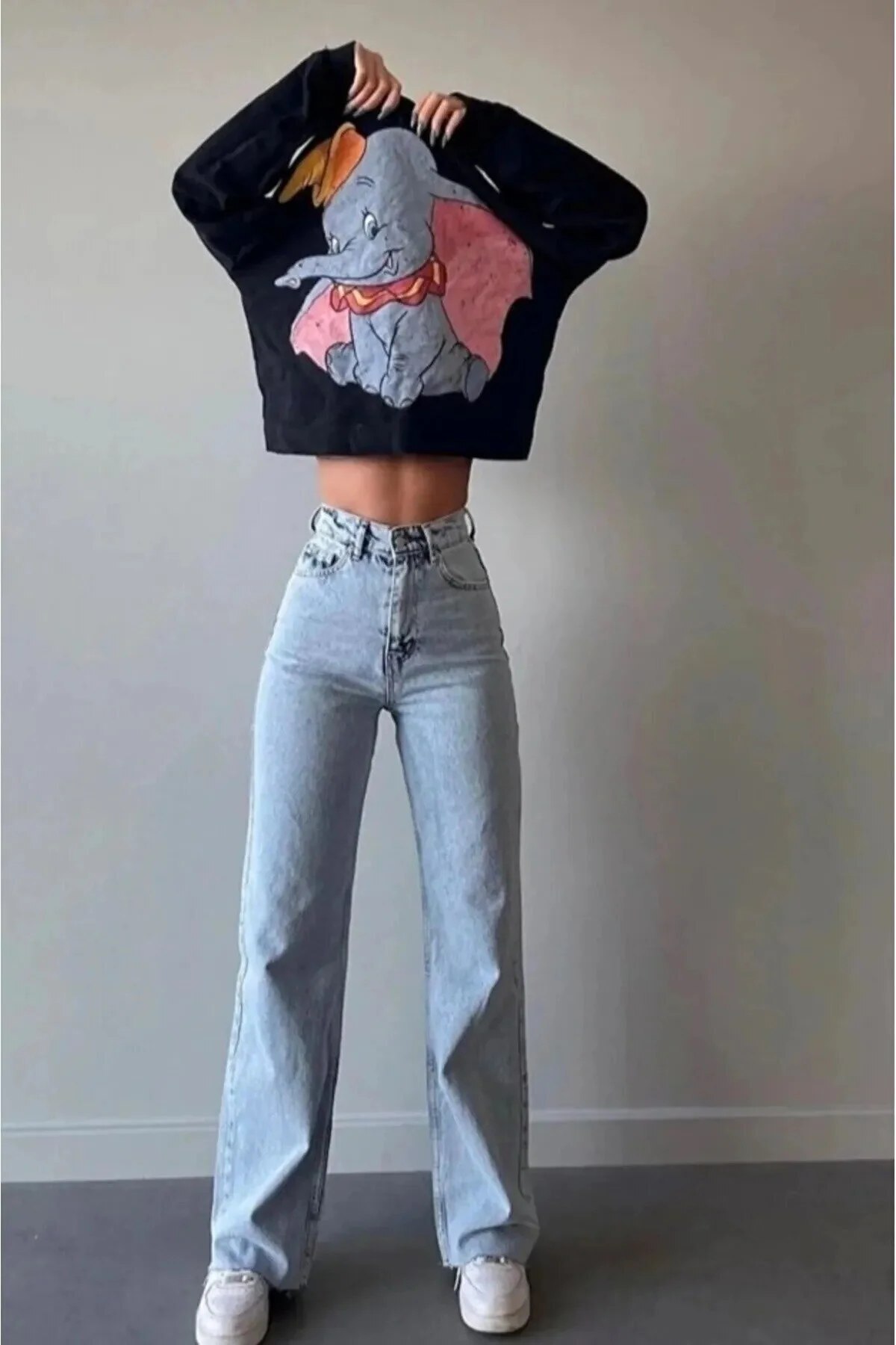 Avcı Buz Kar Yıkama Likralı Süper Yüksek Bel Salaş Paça Denim Palazzo Pantolon görsel 3
