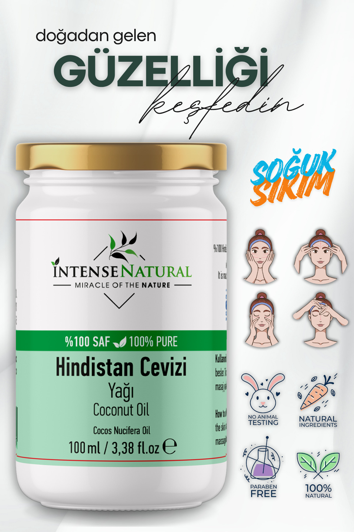 Hindistan Cevizi Yağı Soğuk Sıkım 100 Ml %100 Saf Ve Doğal Coconut Oil — NTR-1036
