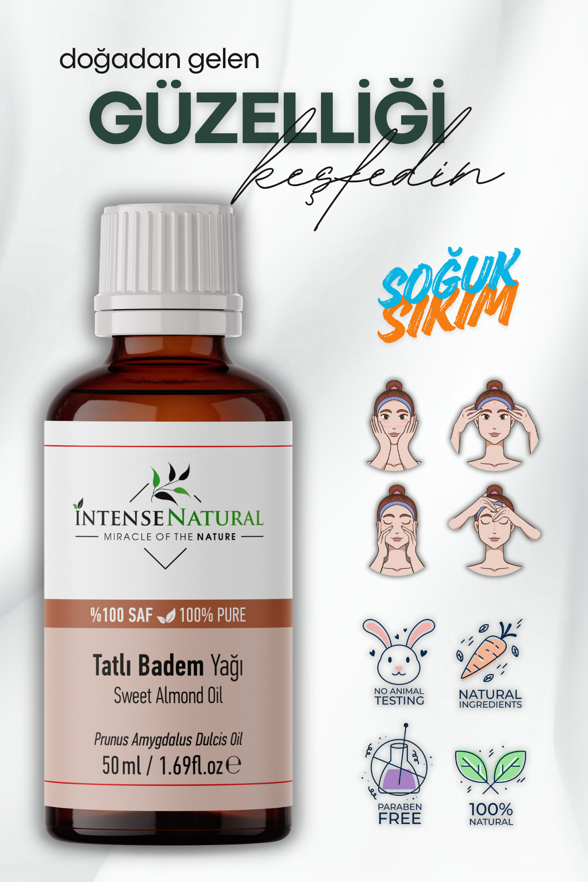 Badem Yağı Tatlı Soğuk Sıkım 50 ml %100 Saf Ve Doğal Sweet Almond Oil — NTR-1001
