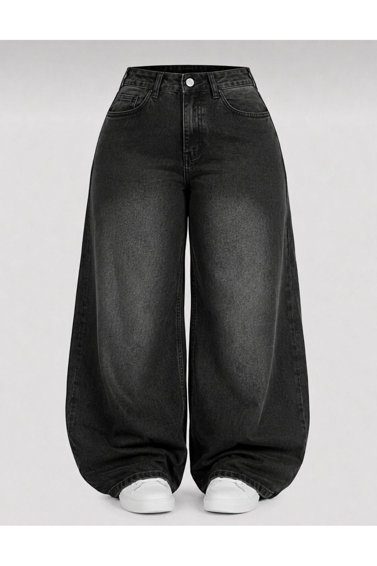 ATE WEAR Premium Siyah Yıkamalı Unisex Baggy Kot Pantolon görsel 2