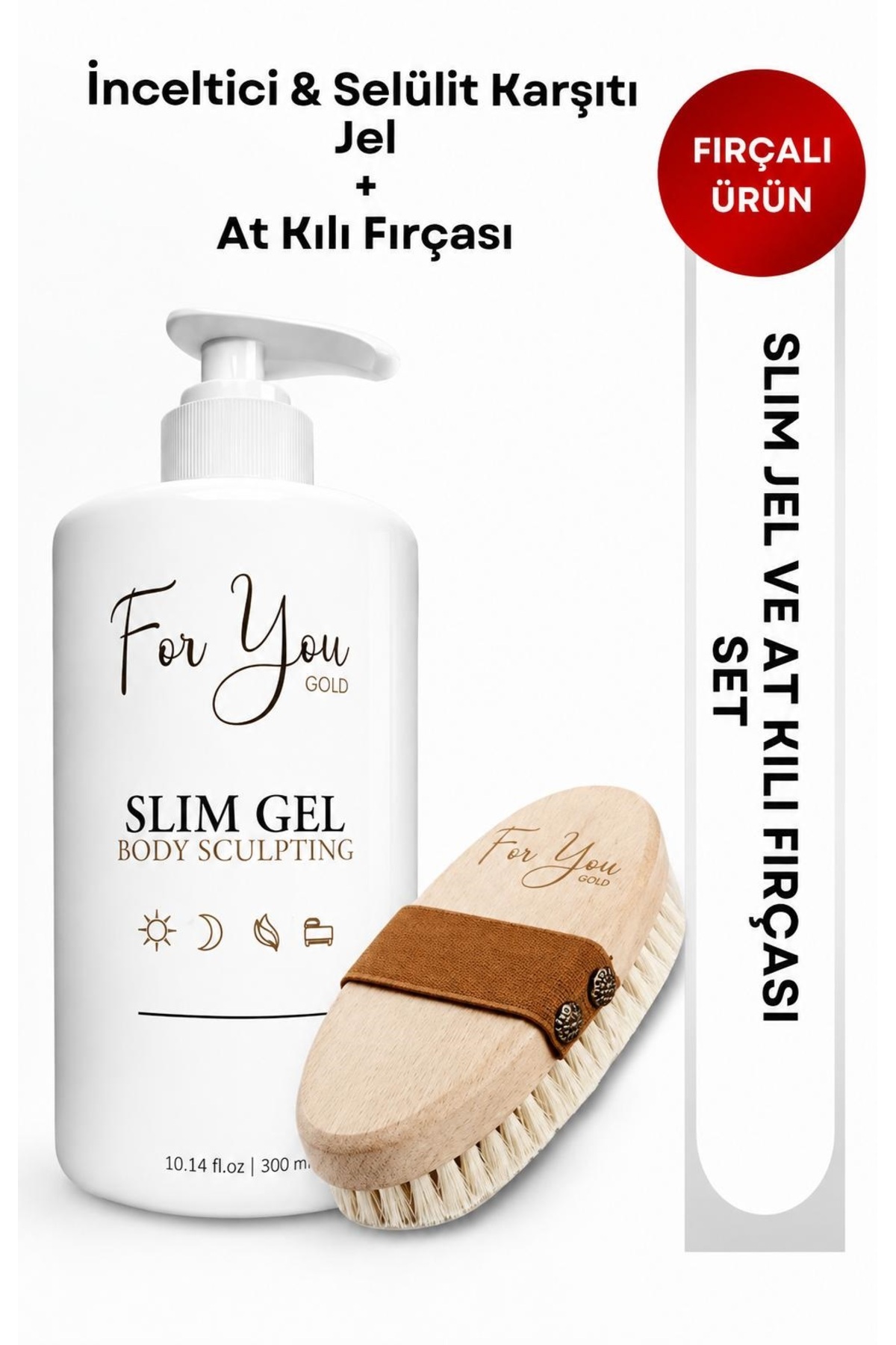 For You Gold Slim Jel Profesyonel G5 Uyumlu - Inceltici - Sıkılaştırıcı - Toparlayıcı - Çatlak Ve Selülit Bakım 500 Ml - At Kılı Fırça ile Set — ASJ005