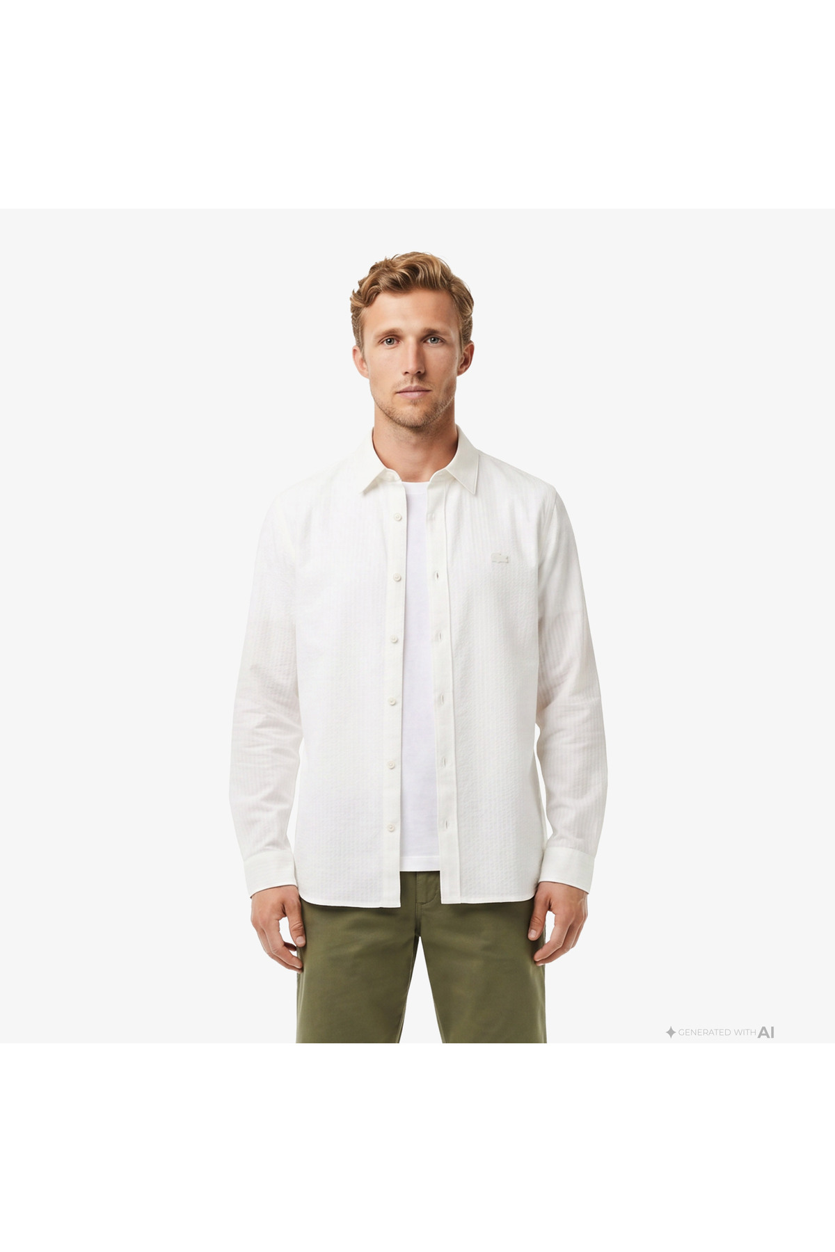پیراهن مردانه یقه گرد راه راه سفید یقه گرد معمولی لاگوست پیراهن Lacoste
