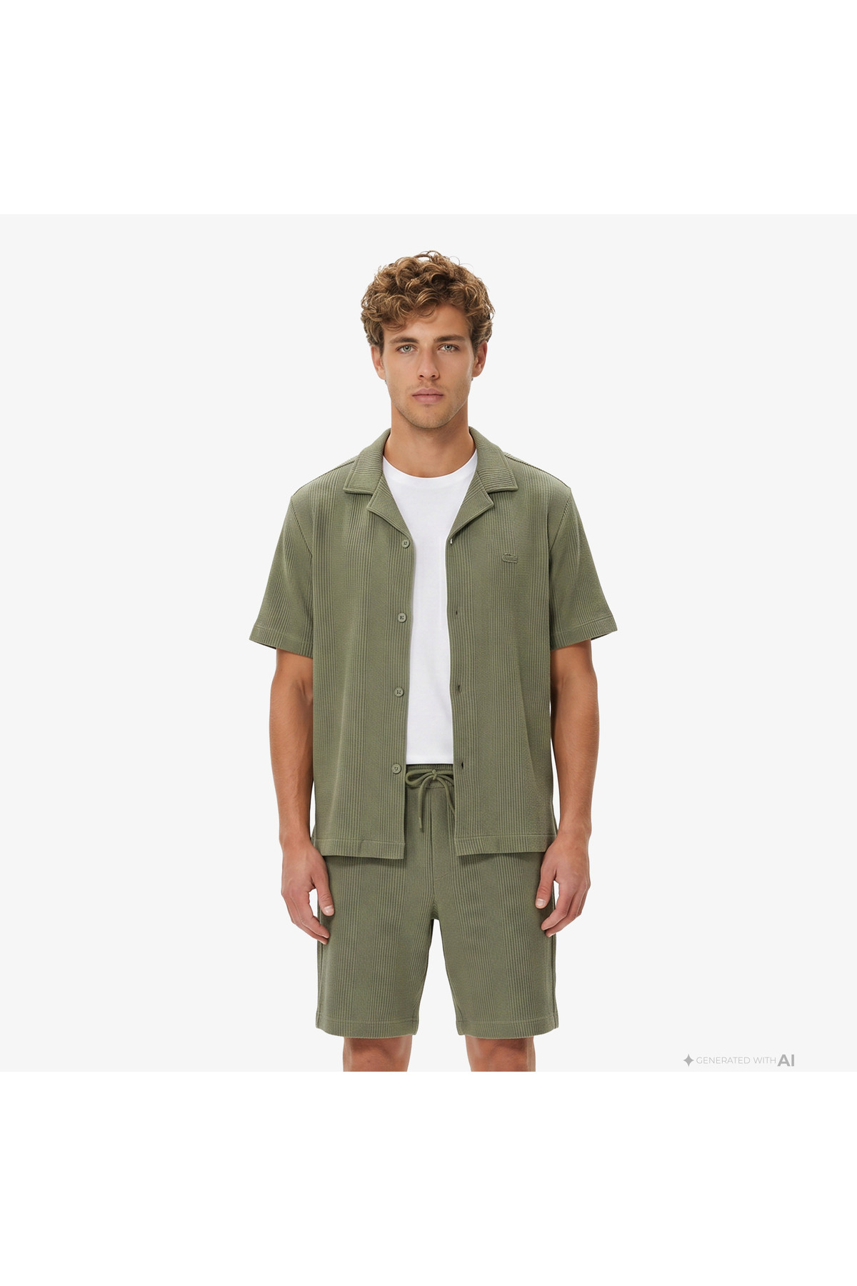 پیراهن مردانه راه راه آستین کوتاه خاکی رنگ با طراحی راحت لاگوست پیراهن Lacoste