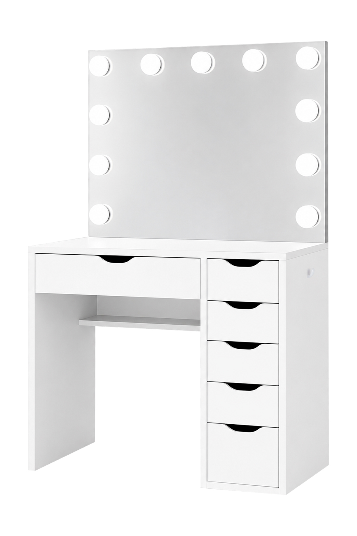 میز آرایش دیوا هالیوود با آینه LED و 6 کشو، رنگ سفید صاف